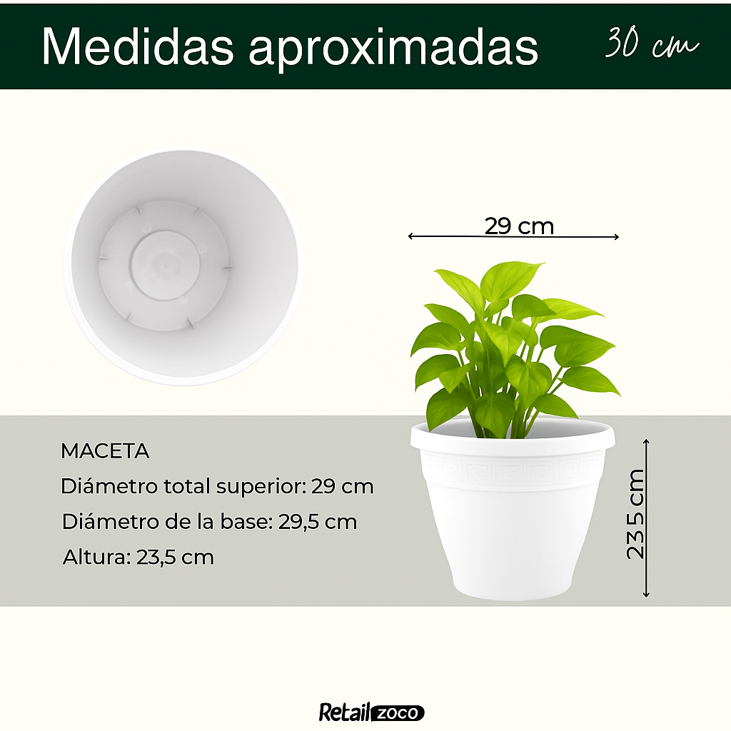 Macetero redondo de plastico 30 cm Blanco - imagen 6