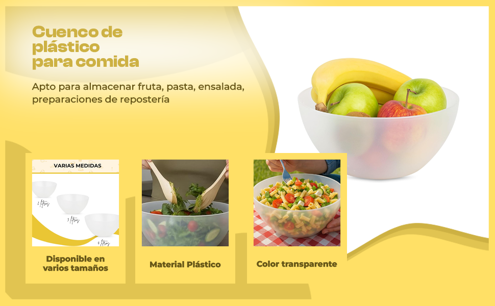 Banner - Bol de plástico para cocina 3 Litros transparente