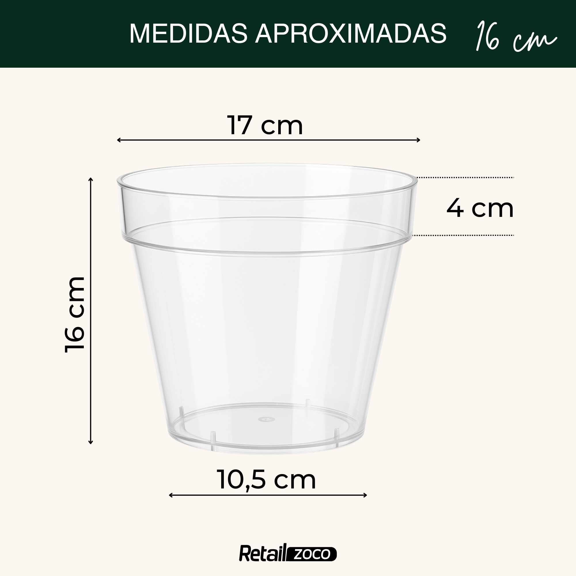 Maceta de plástico Transparente 16 cm - imagen 3
