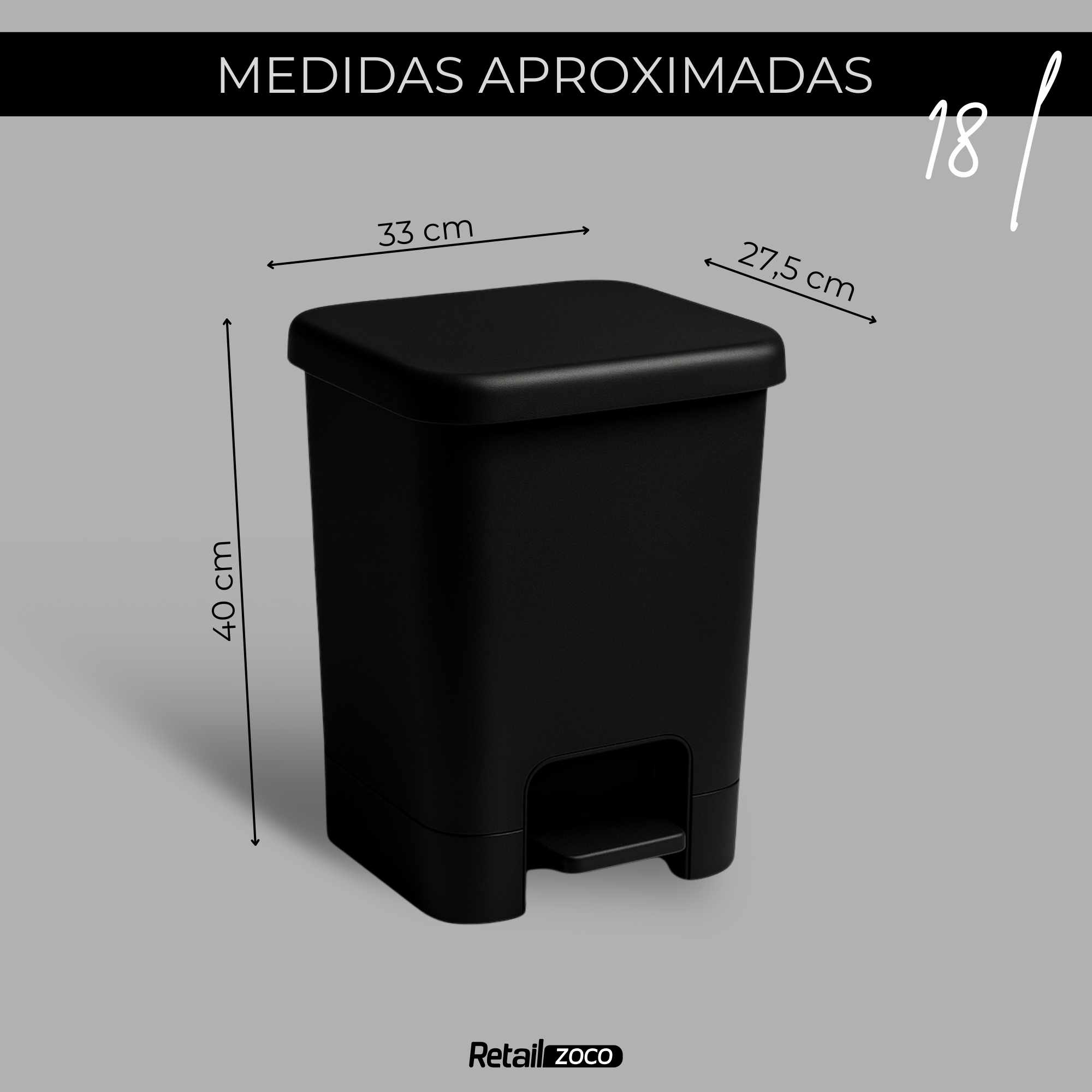 Cubo basura plastico apertura pedal moderno 18 Litros negro - imagen 4