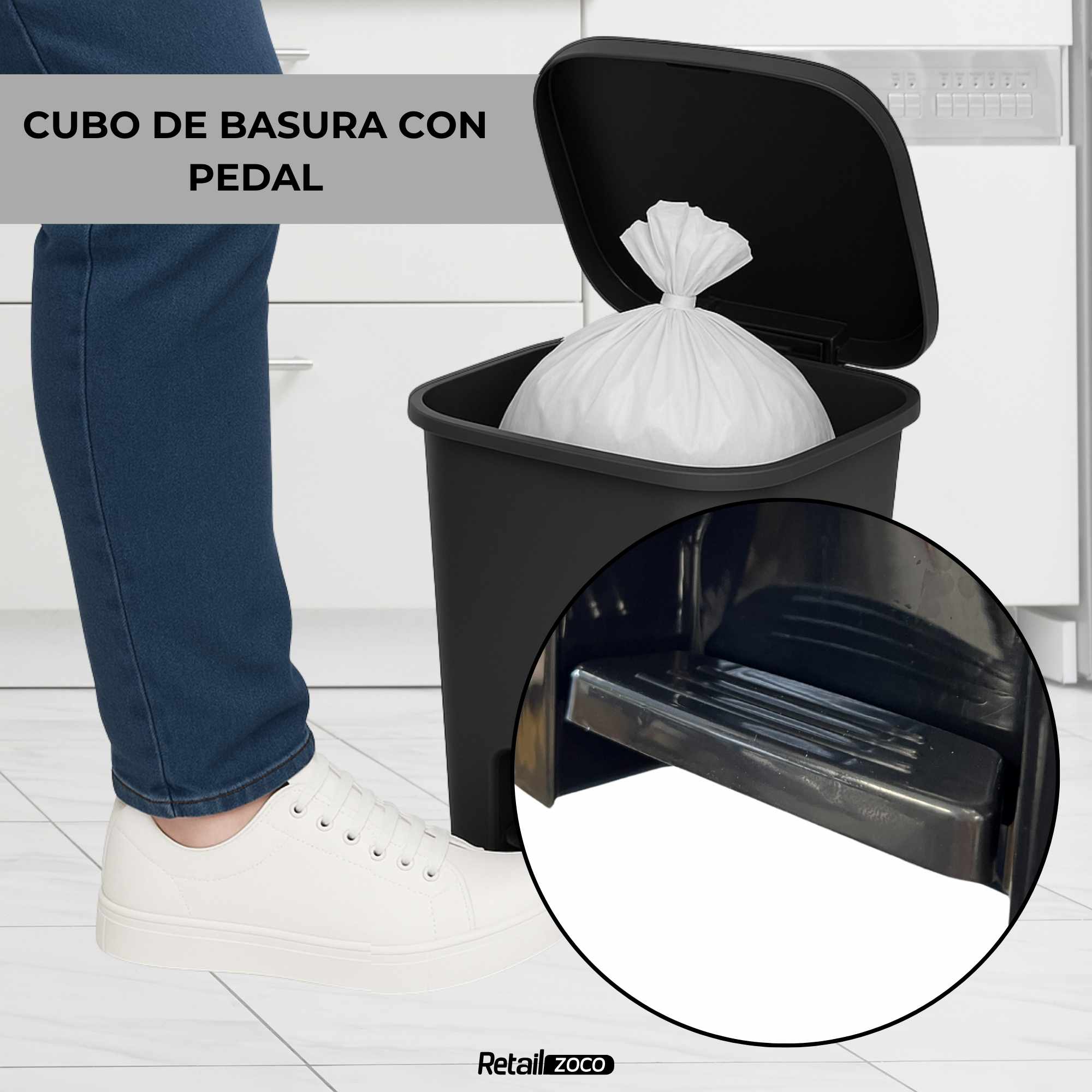 Cubo basura plastico apertura pedal moderno 18 Litros negro - imagen 6