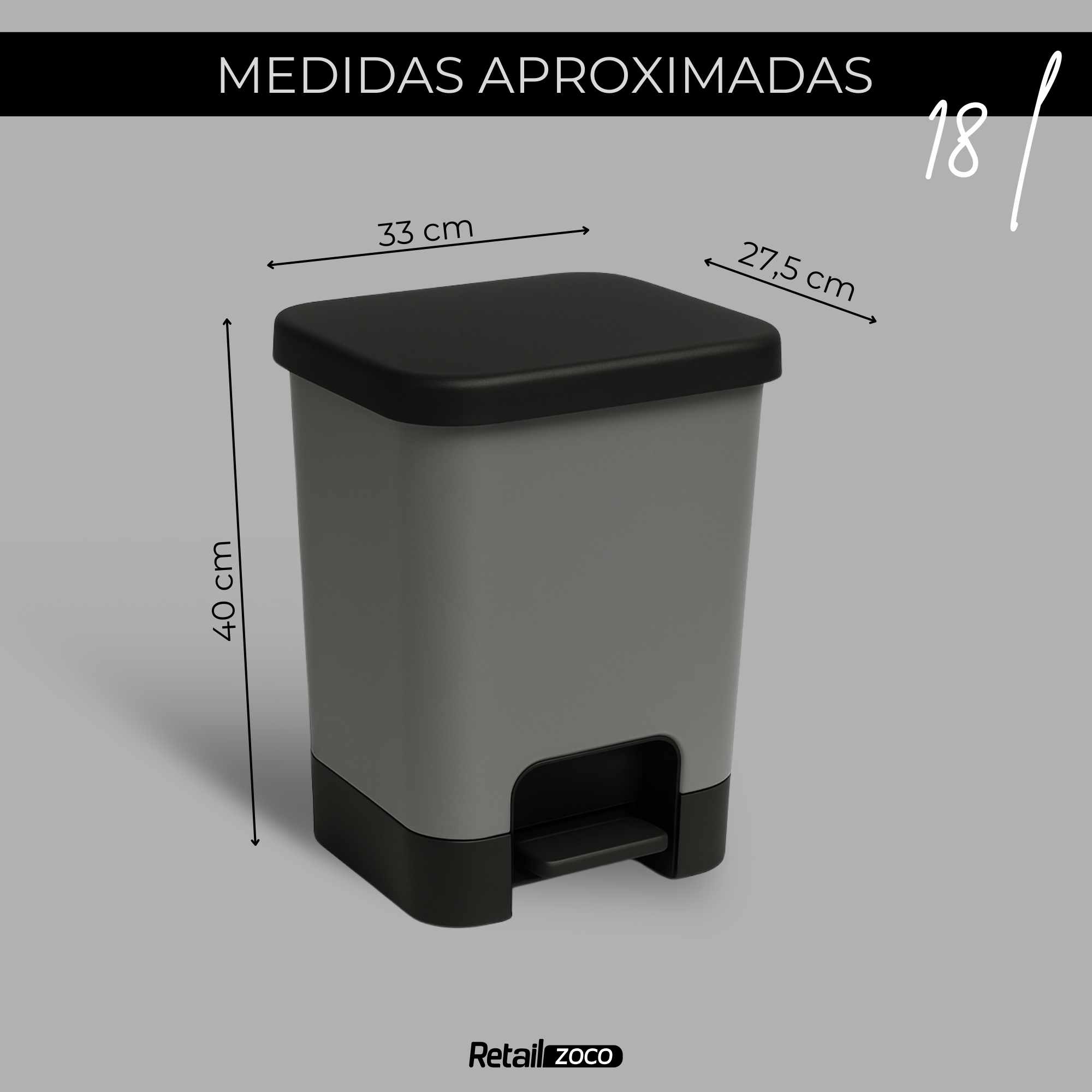 Cubo basura plastico apertura pedal moderno 18 Litros Gris tapa negra - imagen 5