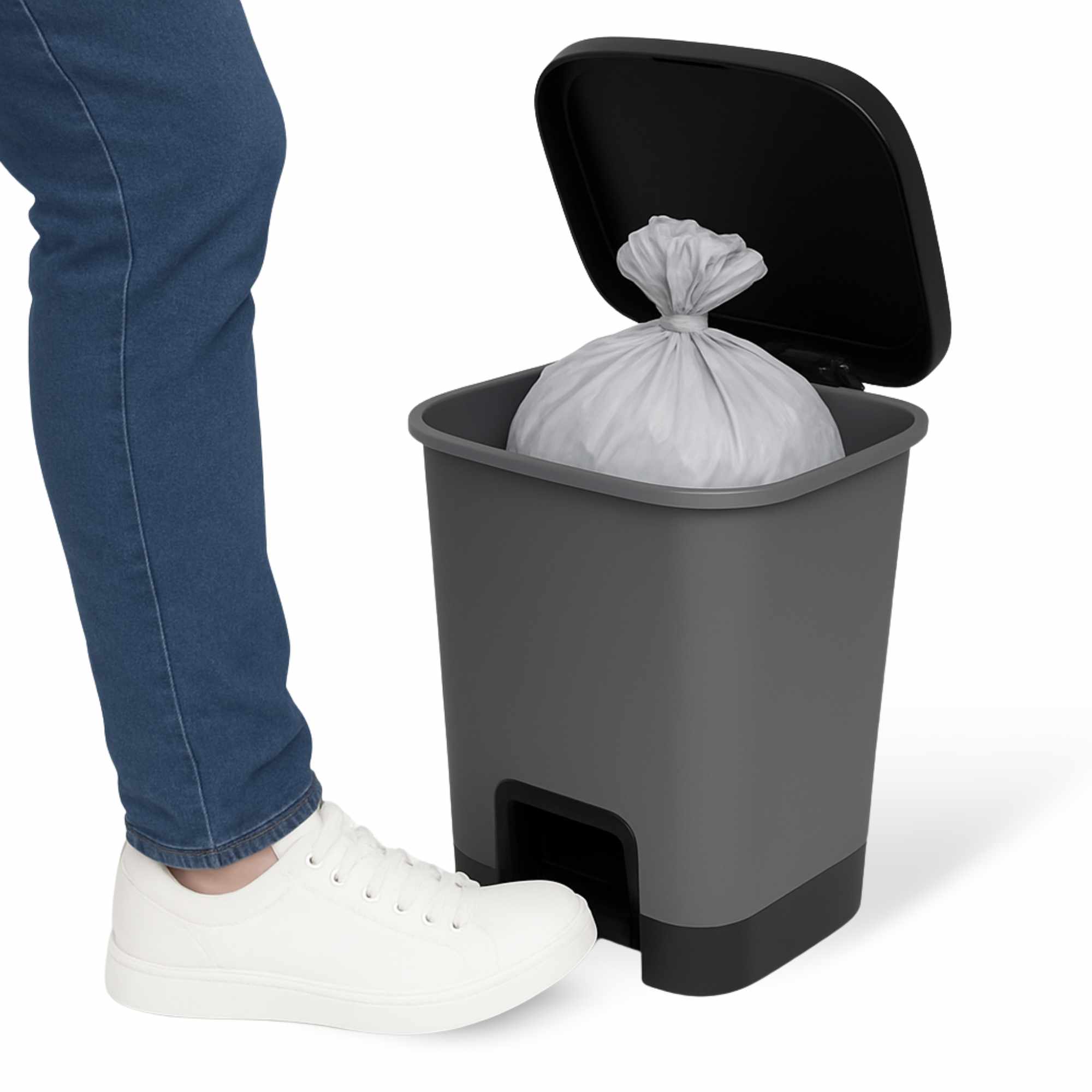 Cubo basura plastico apertura pedal moderno 18 Litros Gris tapa negra