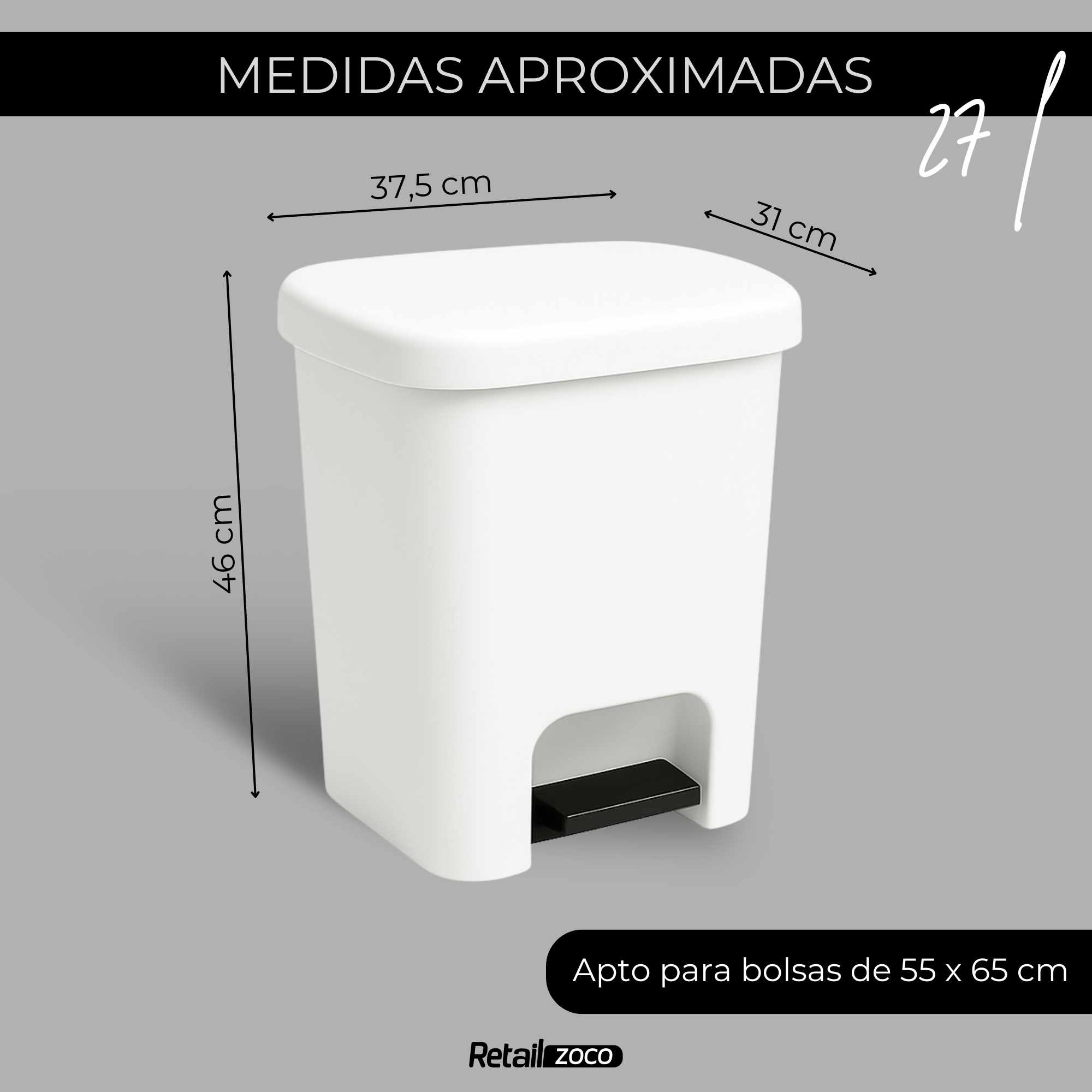 Cubo basura plastico apertura pedal moderno 27 Litros blanco - imagen 5