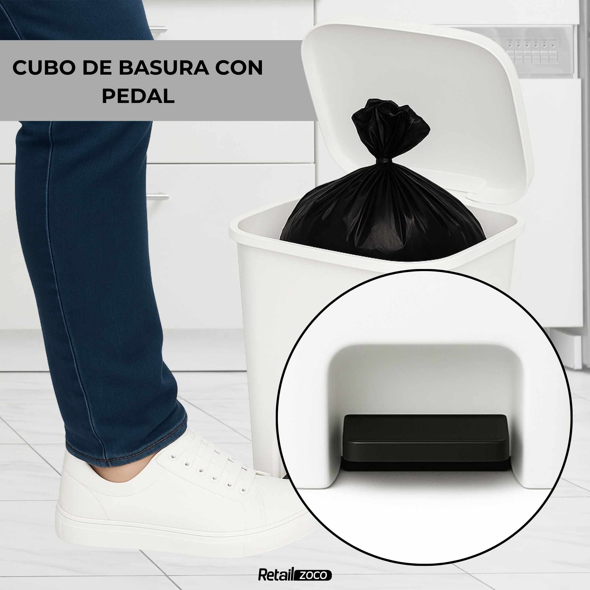 Cubo basura plastico apertura pedal moderno 27 Litros blanco - imagen 6