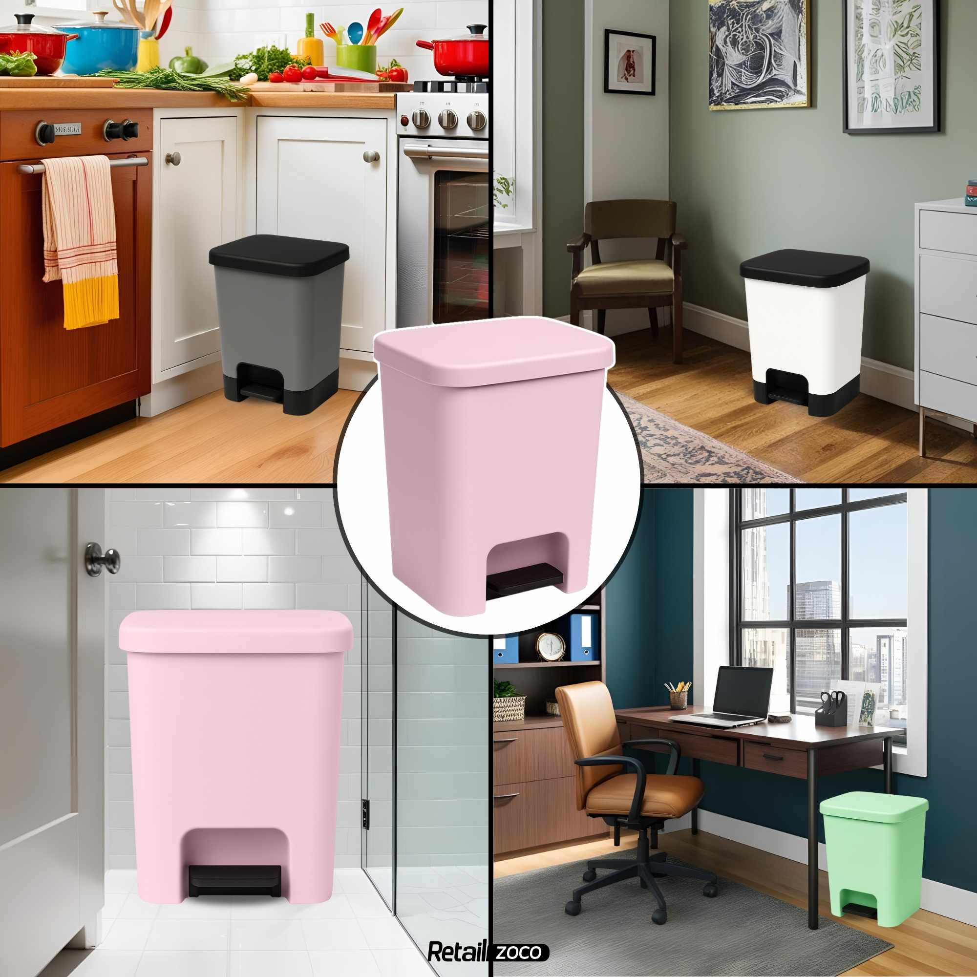 Cubo basura plastico apertura pedal moderno 18 Litros Rosa Claro - imagen 4