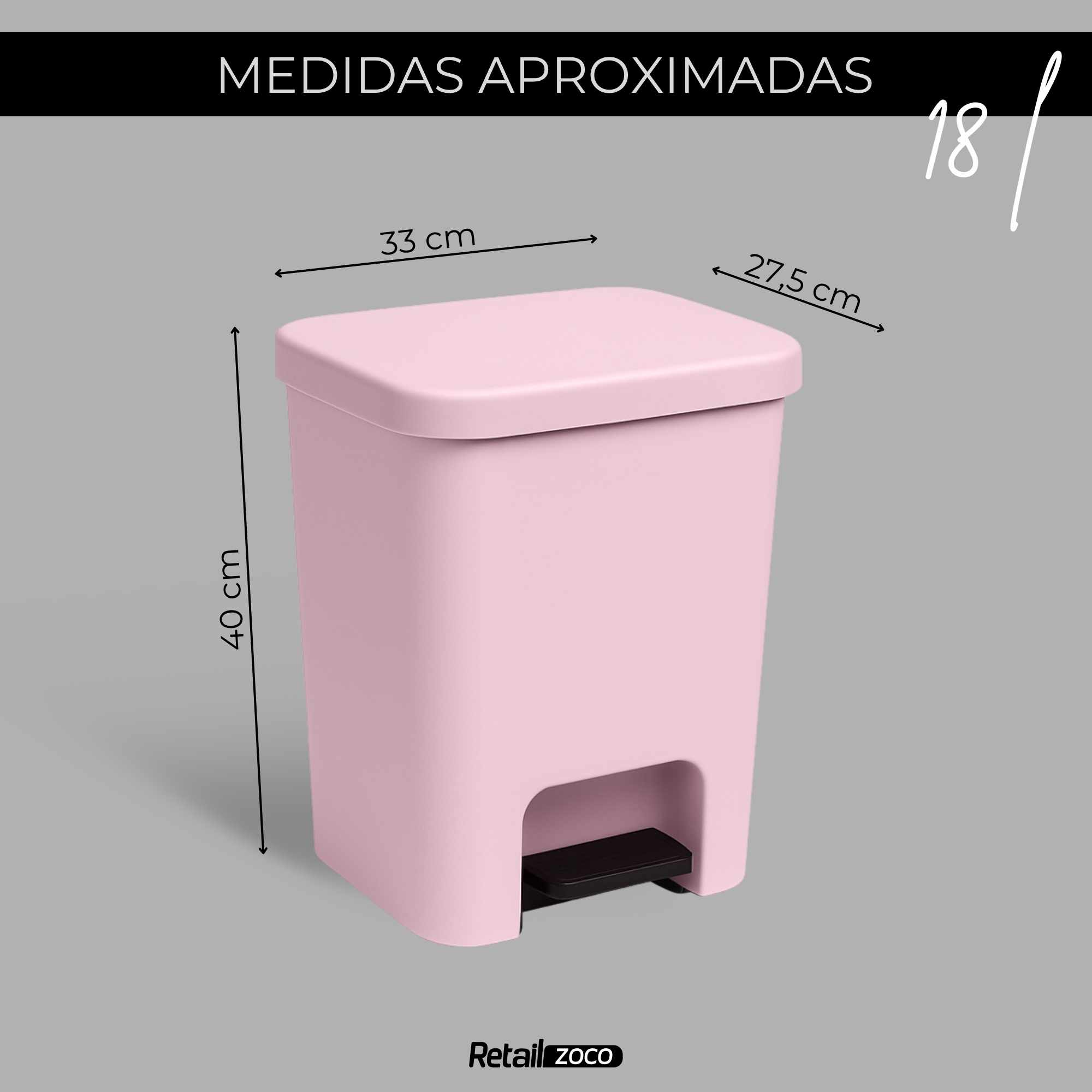 Cubo basura plastico apertura pedal moderno 18 Litros Rosa Claro - imagen 6