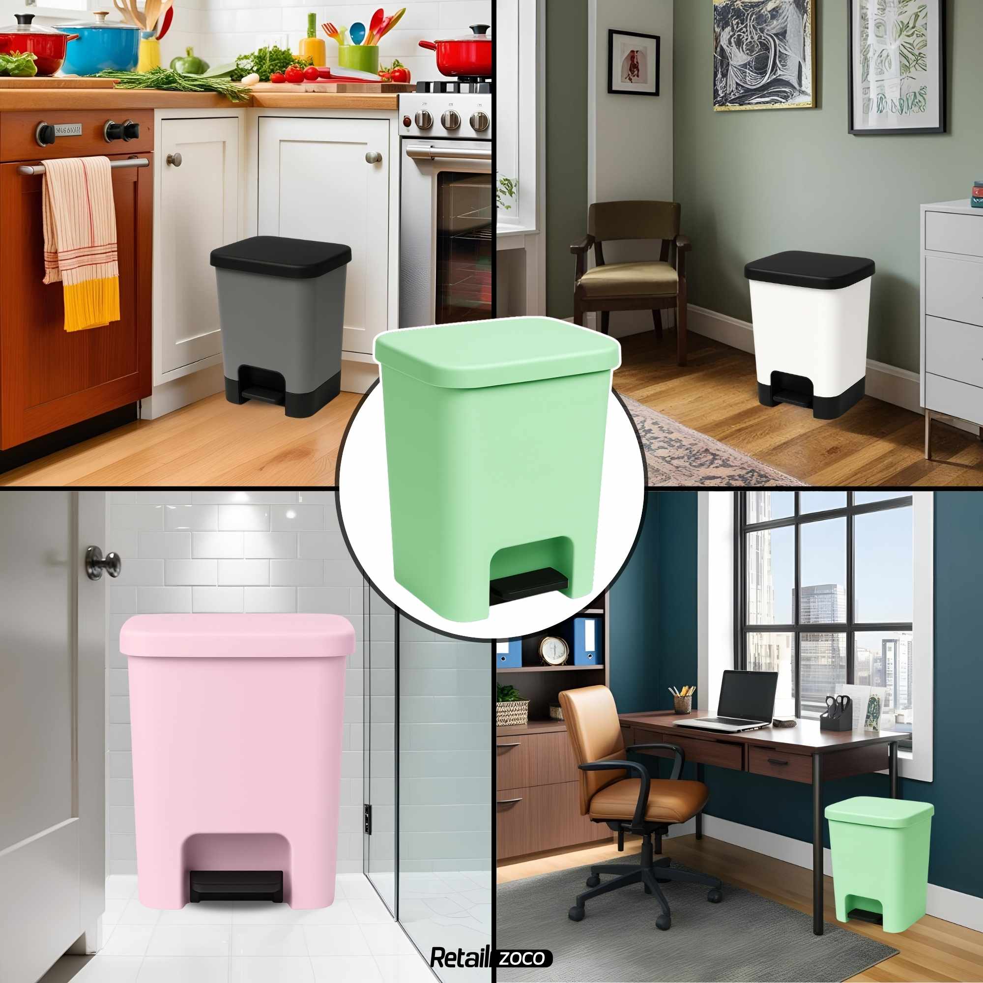 Cubo basura plastico apertura pedal moderno 18 Litros Verde Claro - imagen 4