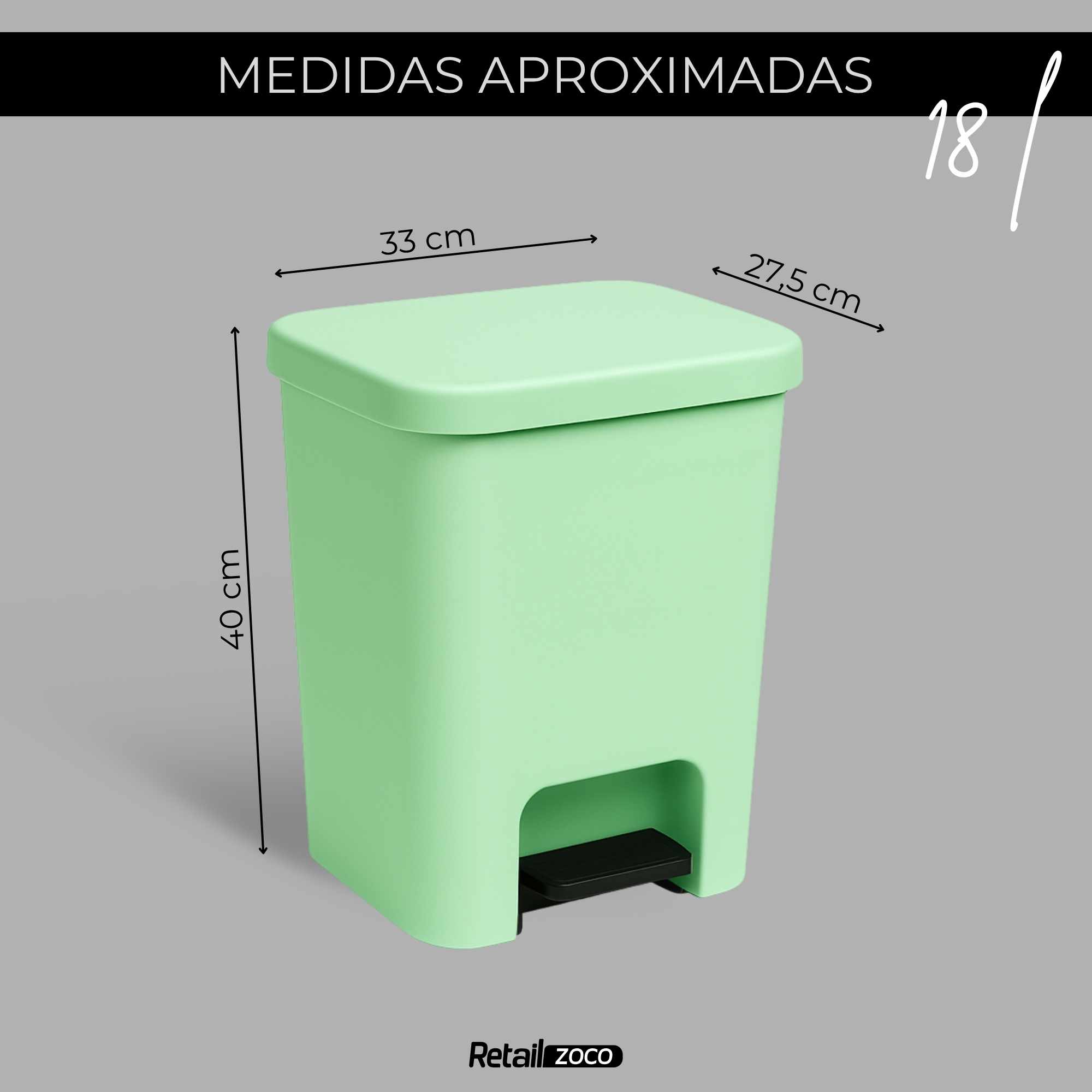 Cubo basura plastico apertura pedal moderno 18 Litros Verde Claro - imagen 5