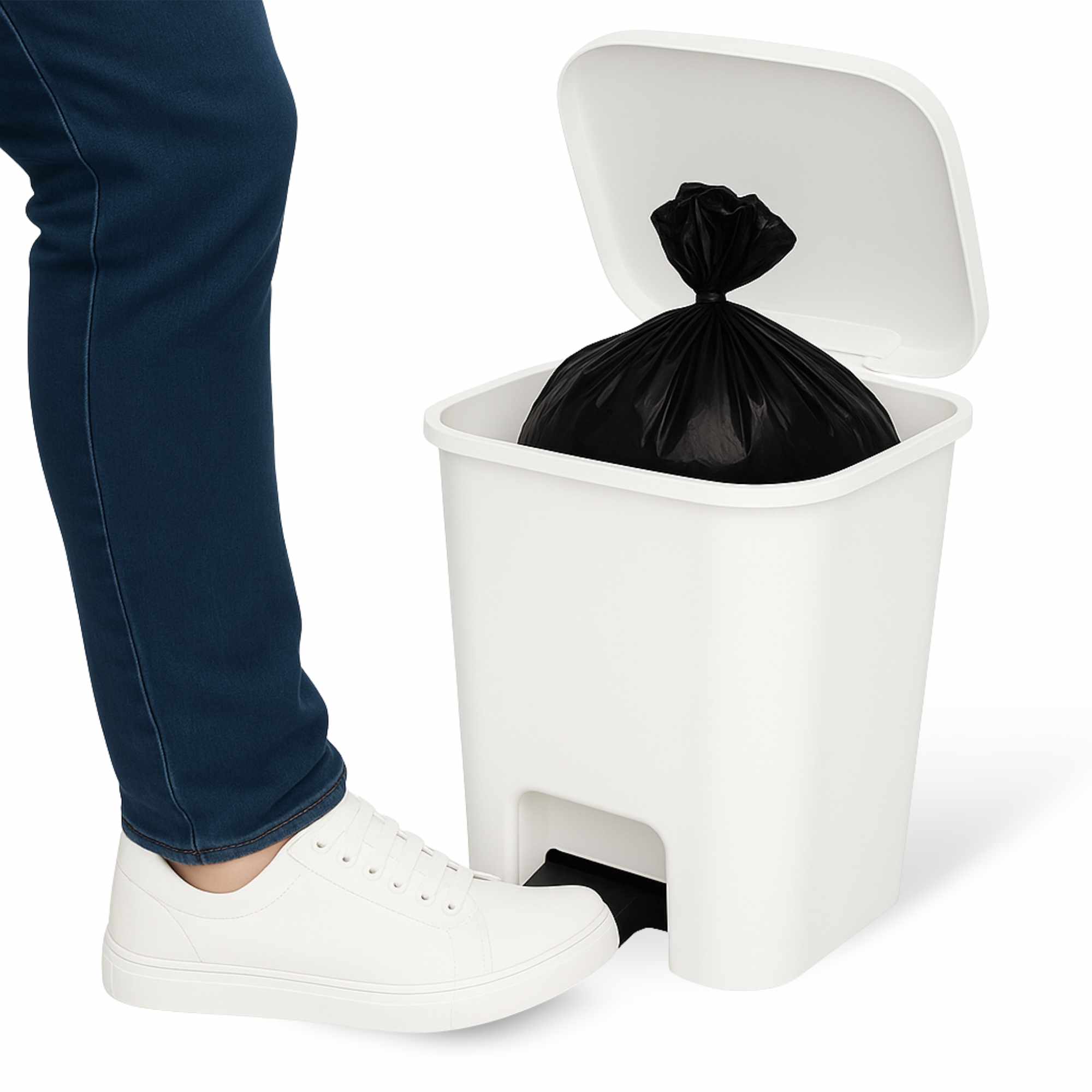 Cubo basura plastico apertura pedal moderno 18 Litros blanco