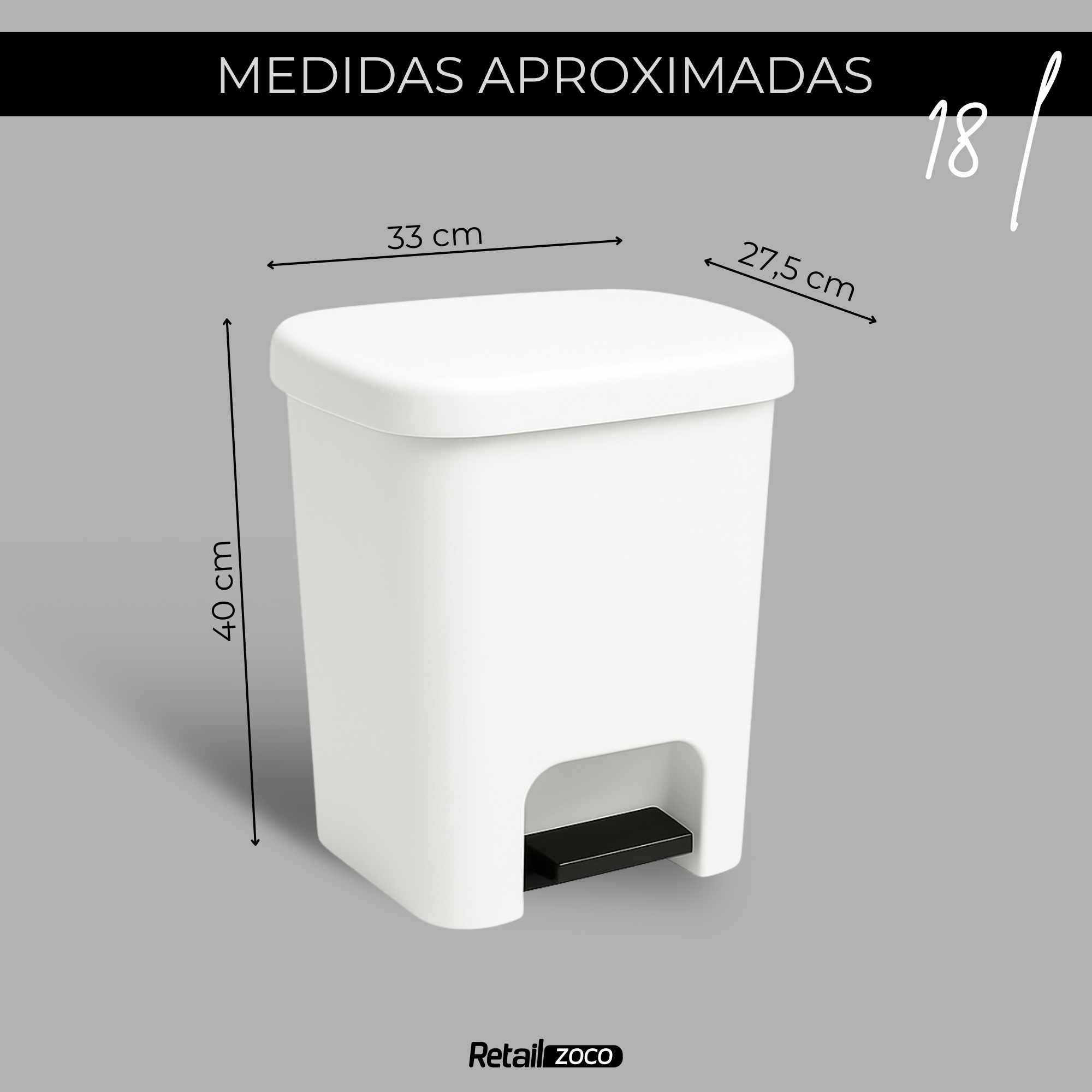 Cubo basura plastico apertura pedal moderno 18 Litros blanco - imagen 3