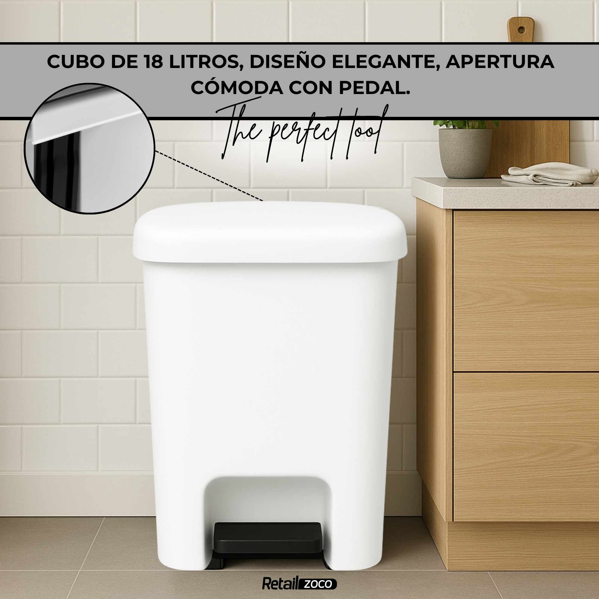 Cubo basura plastico apertura pedal moderno 18 Litros blanco - imagen 6