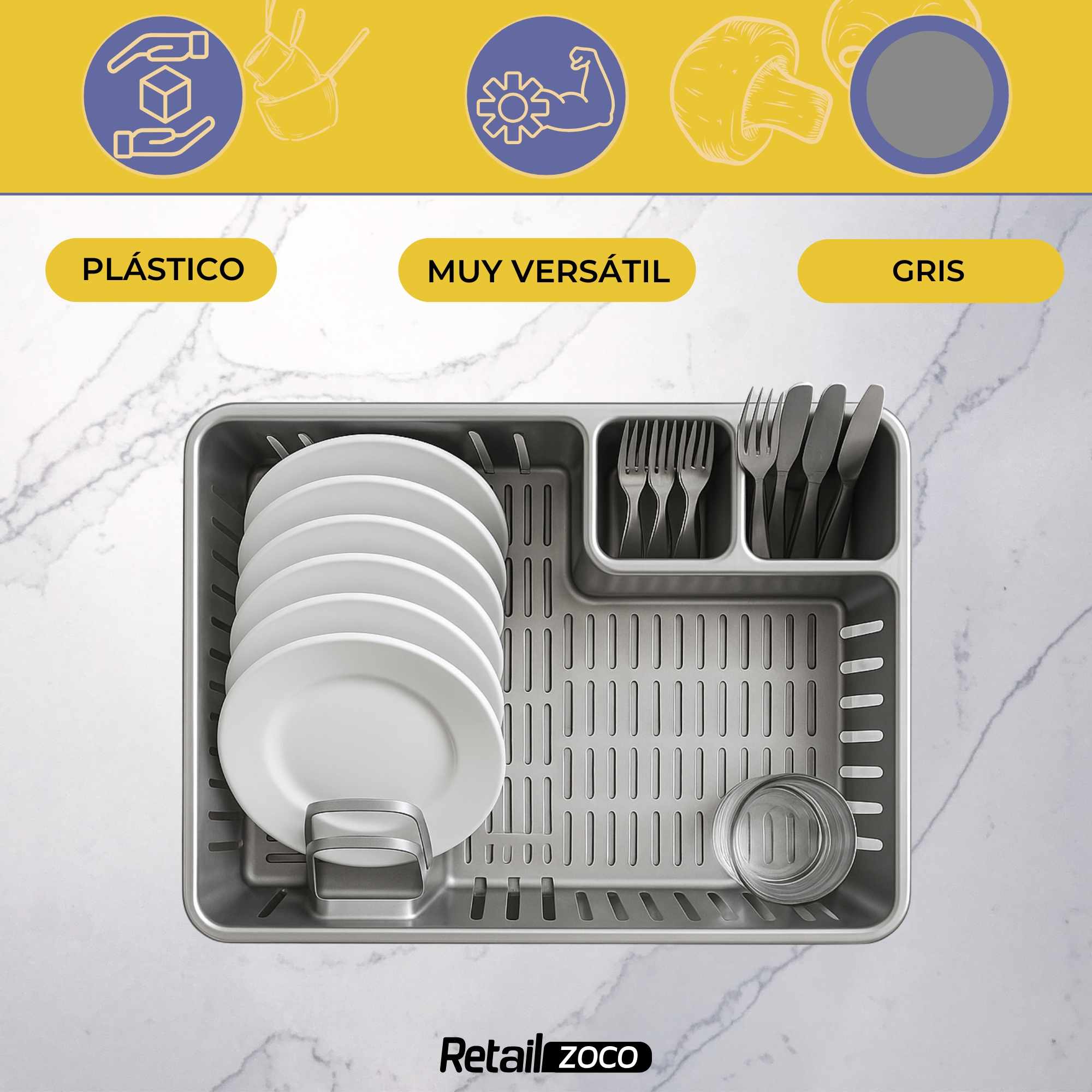 Escurreplato de plastico 45 x 29.7 cm Gris - imagen 2