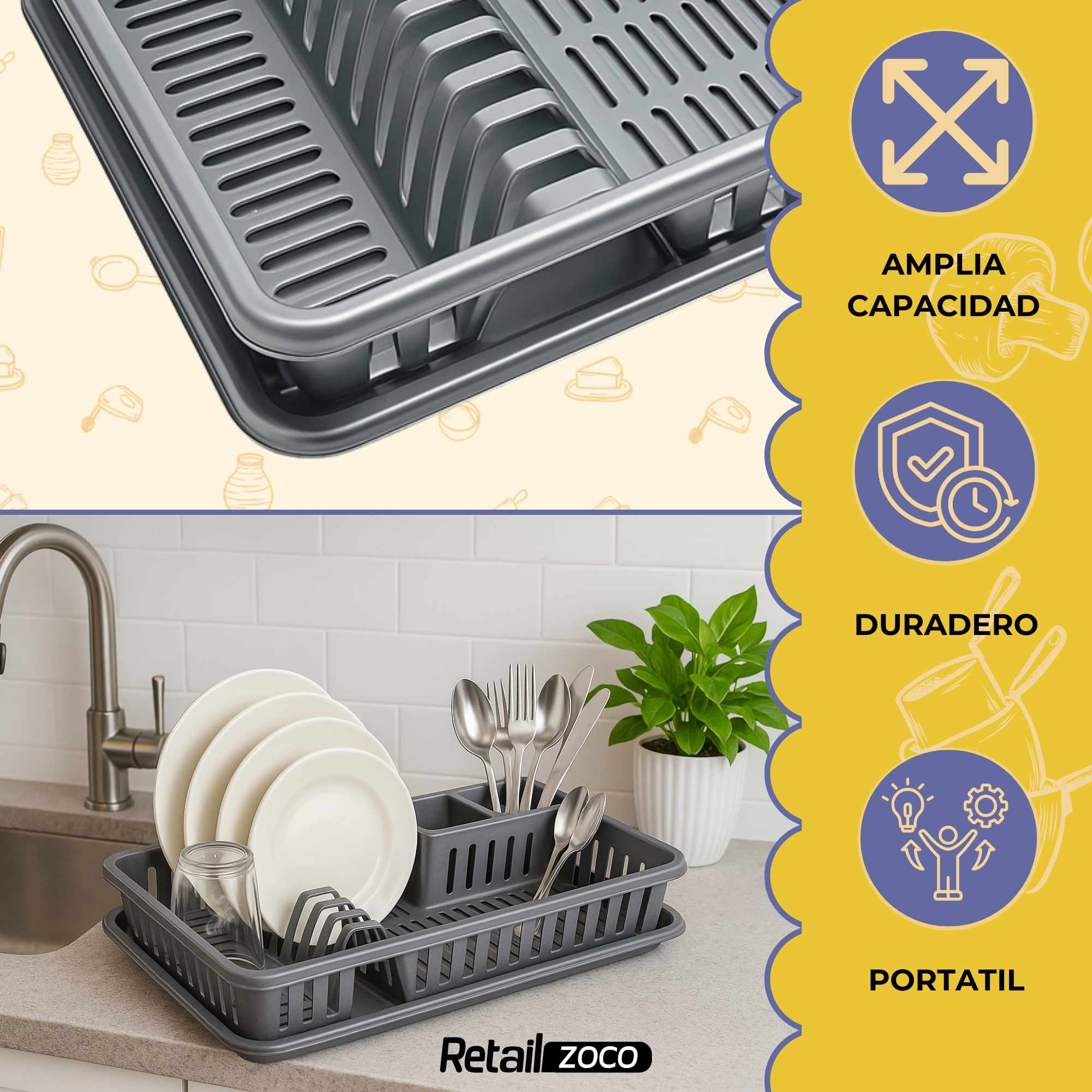Escurreplato de plastico 45 x 29.7 cm Gris - imagen 3