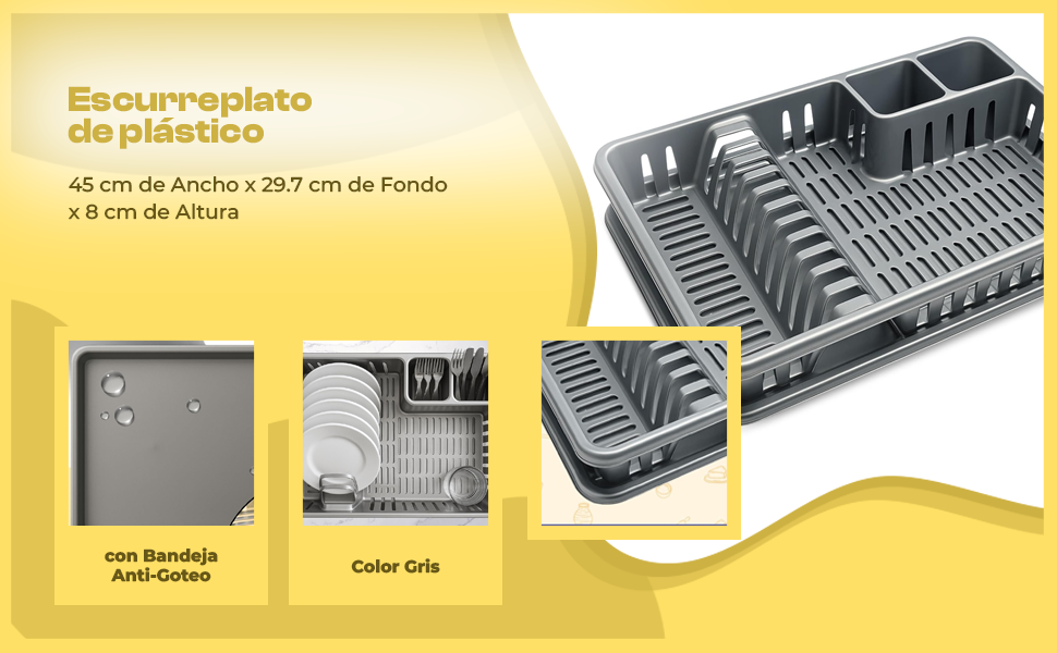 Banner - Escurreplato de plastico 45 x 29.7 cm Gris