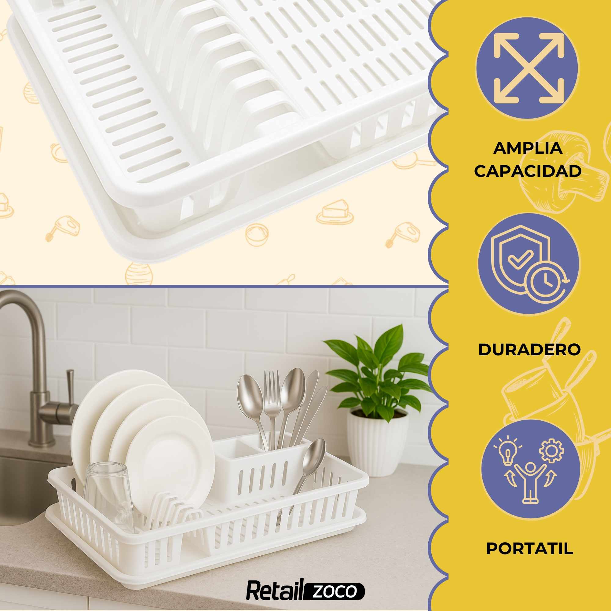 Escurreplato de plastico 45 x 29.7 cm Blanco - imagen 3