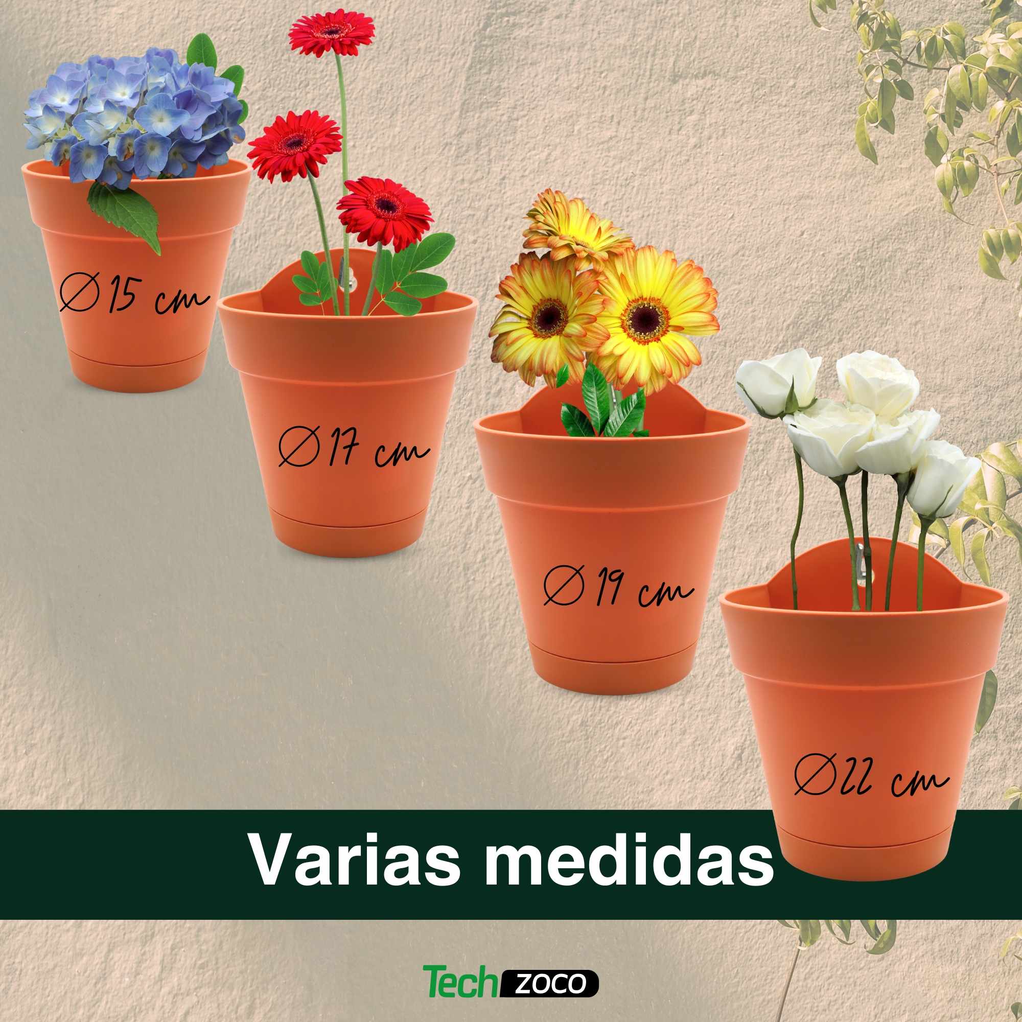 Maceta 22 Cm Terracota Con Plato apto para Pared - imagen 6