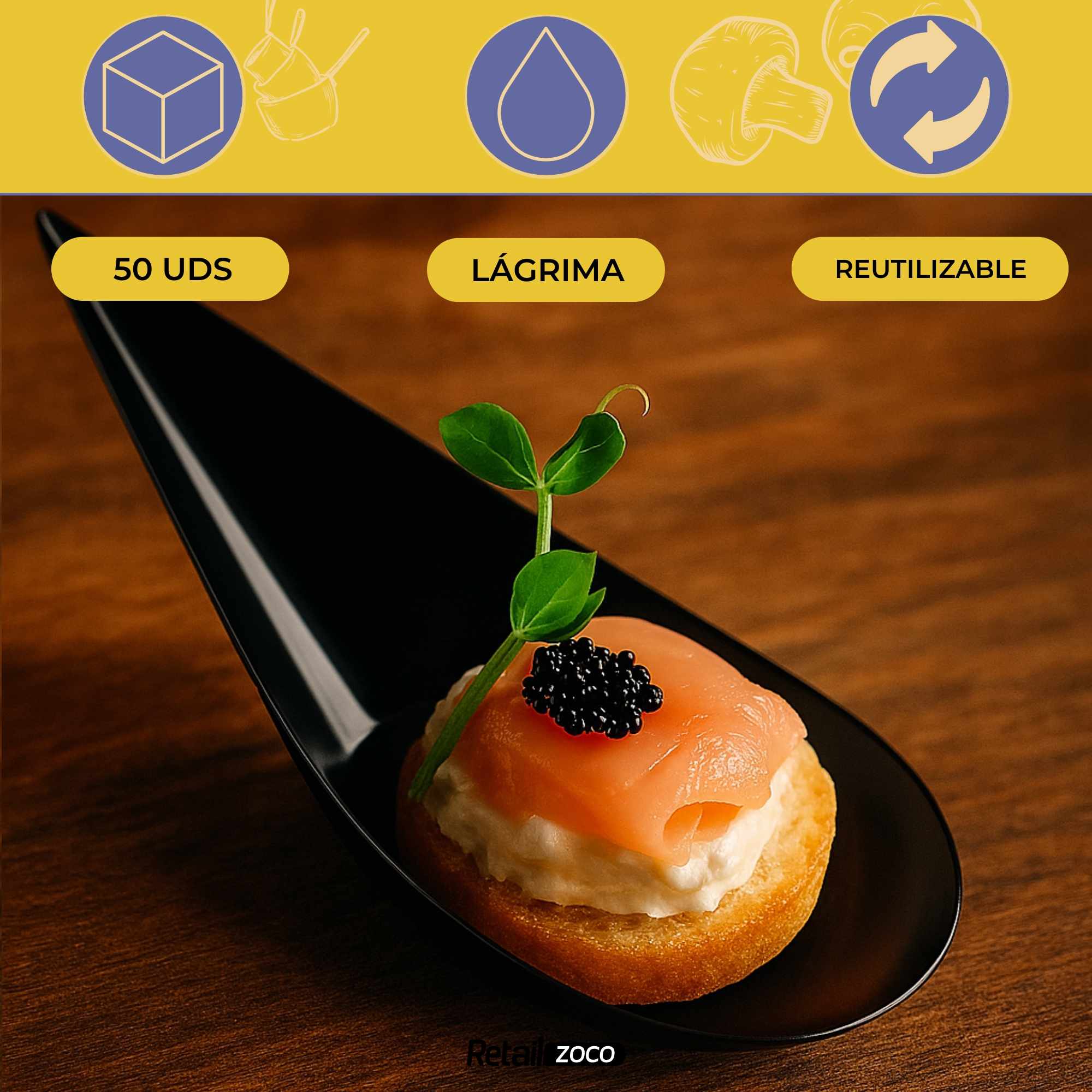 Cucharas Catering plástico Reciclable negro 50 unidades - imagen 2
