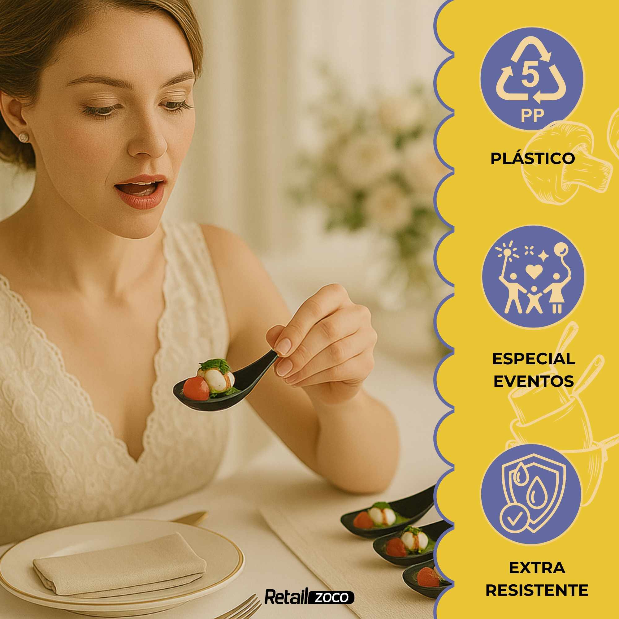 Cucharas Catering plástico Reciclable negro 50 unidades - imagen 3