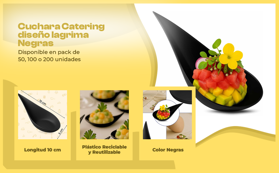 Banner - Cucharas Catering plástico Reciclable negro 50 unidades