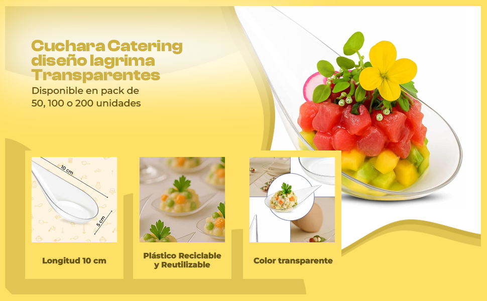 Banner - Cucharas Catering plástico Reciclable transparente 50 unidades