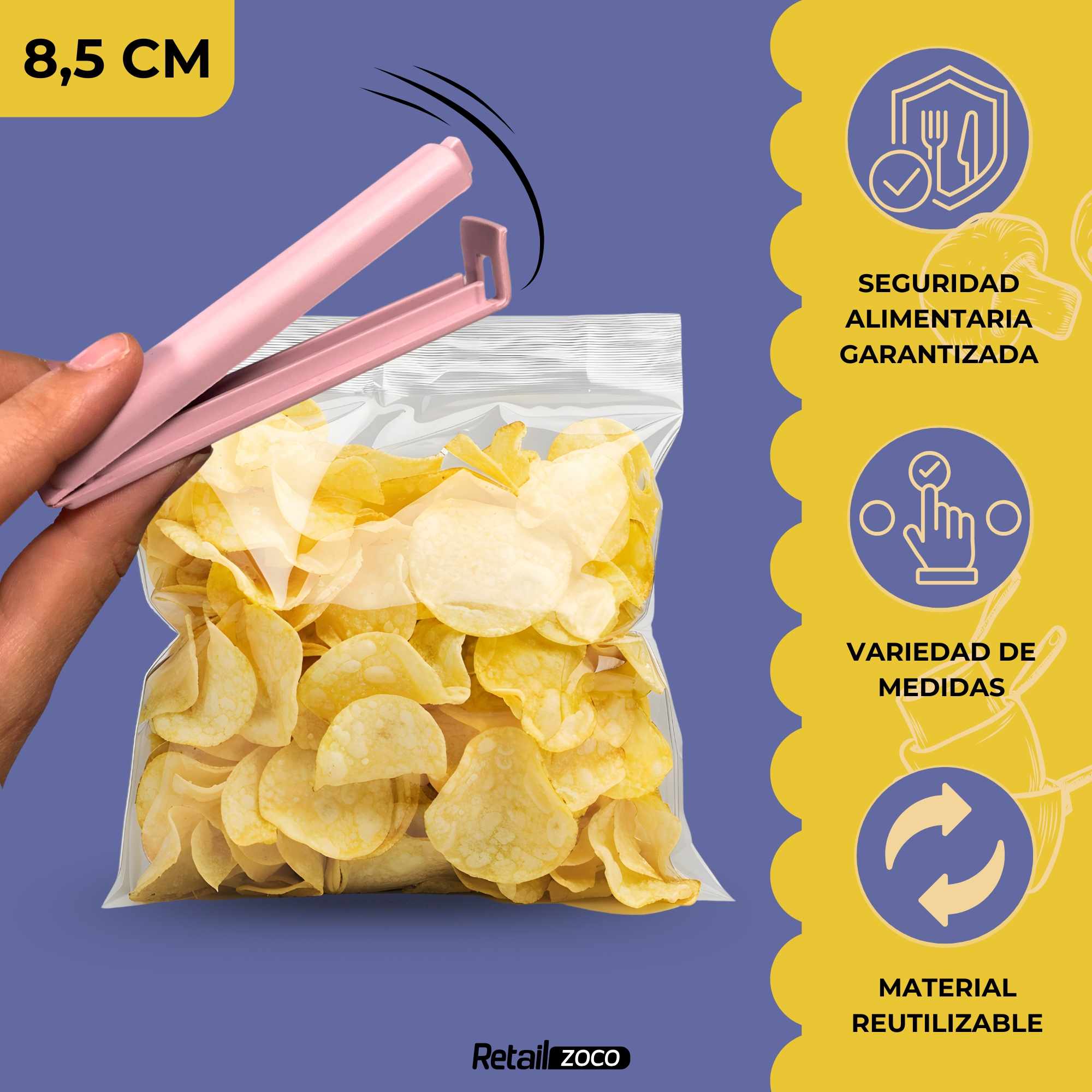 Pinzas cierra Bolsas Alimentos 8.5 cm Pack 6 unidades color pastel - imagen 3