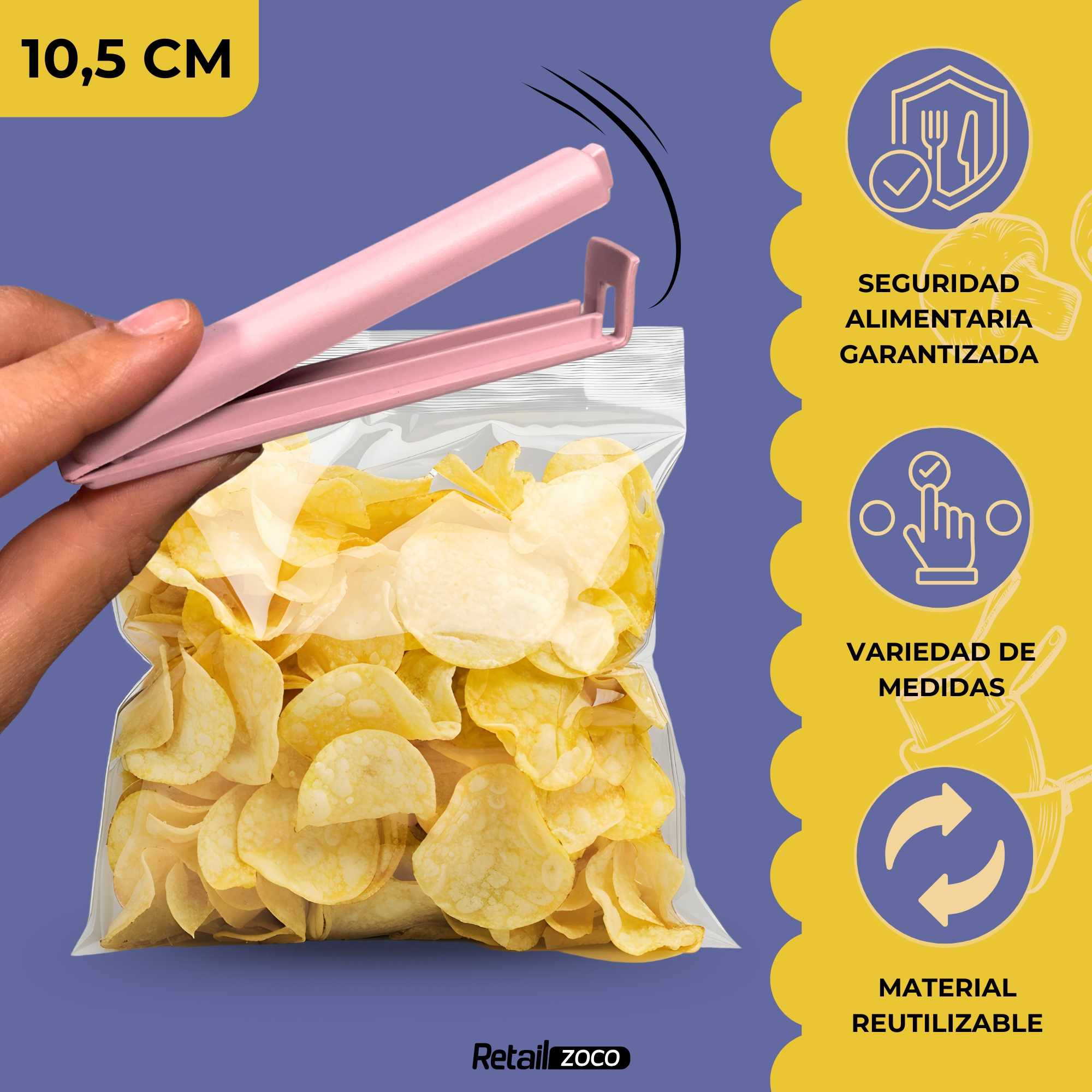 Pinzas cierra Bolsas Alimentos 10.5 cm Pack 6 unidades color pastel - imagen 3