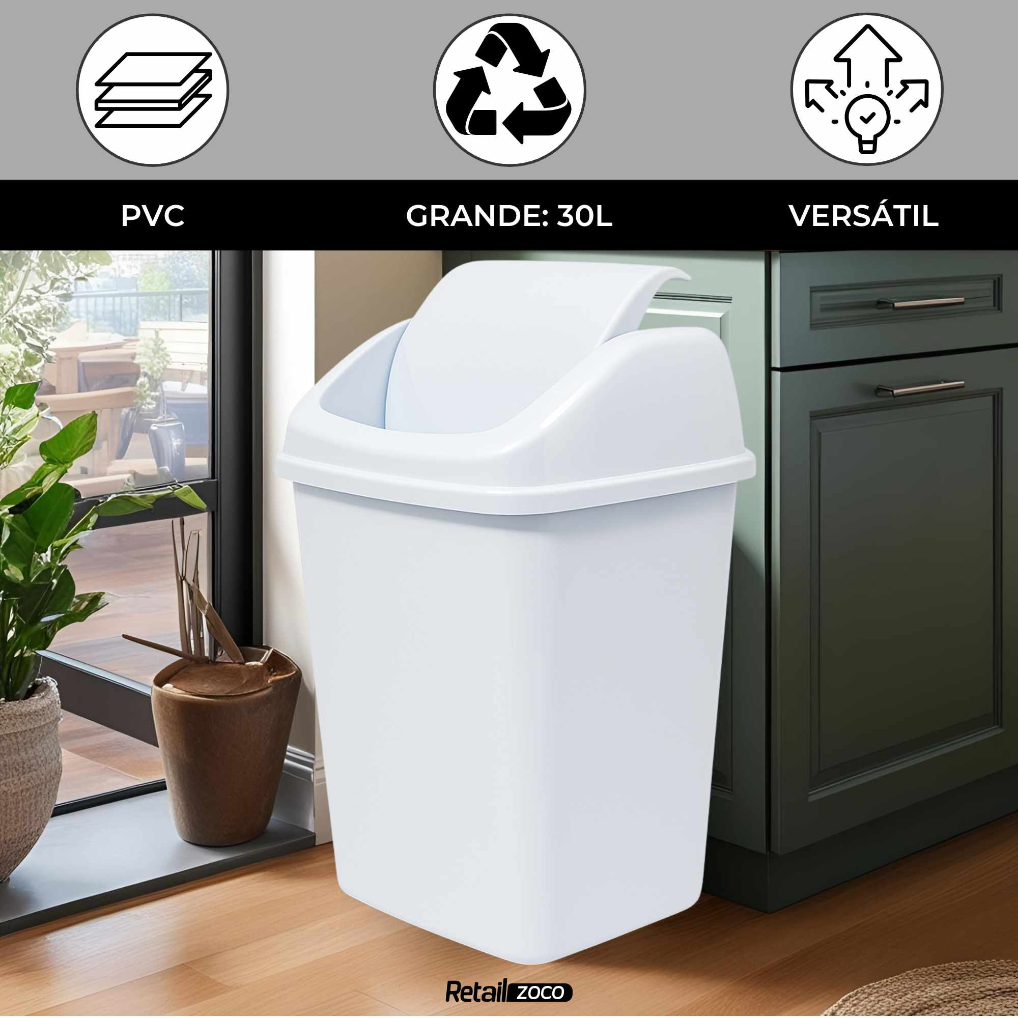 Papelera Basculante 30 Litros Blanco - imagen 2