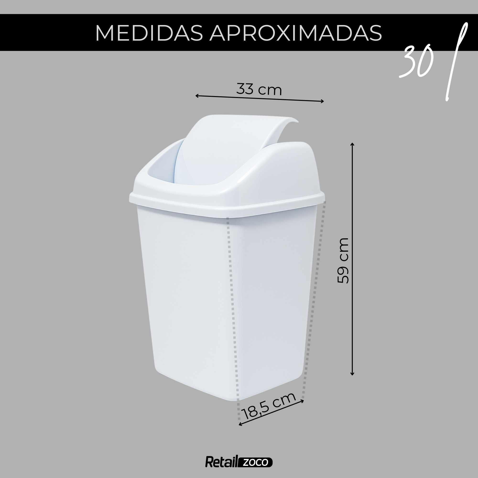 Papelera Basculante 30 Litros Blanco - imagen 3