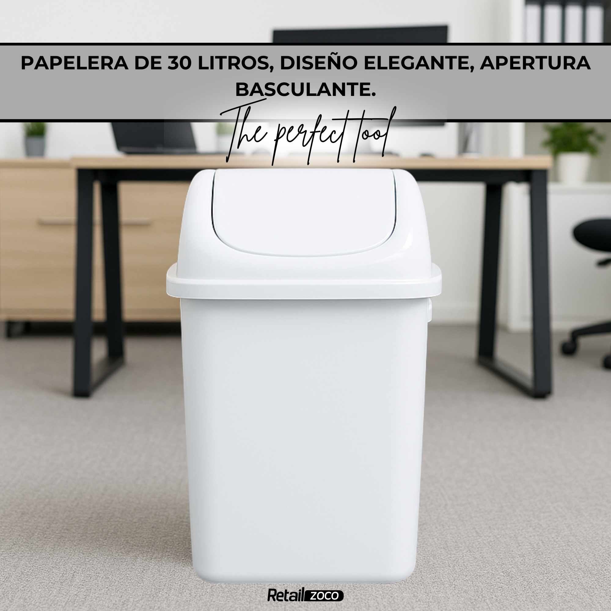 Papelera Basculante 30 Litros Blanco - imagen 5