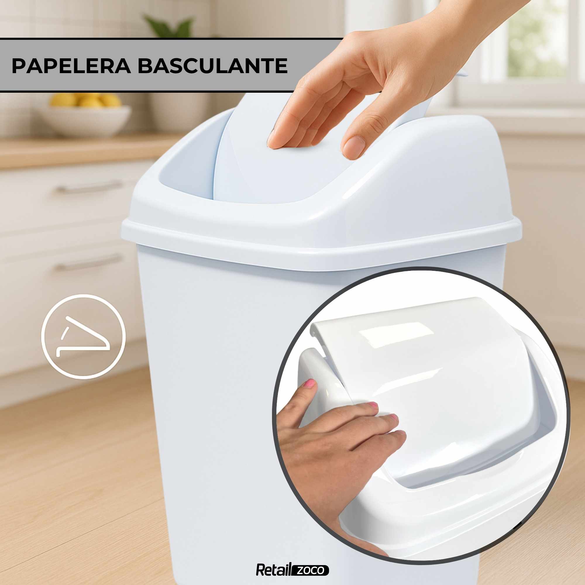 Papelera Basculante 30 Litros Blanco - imagen 6
