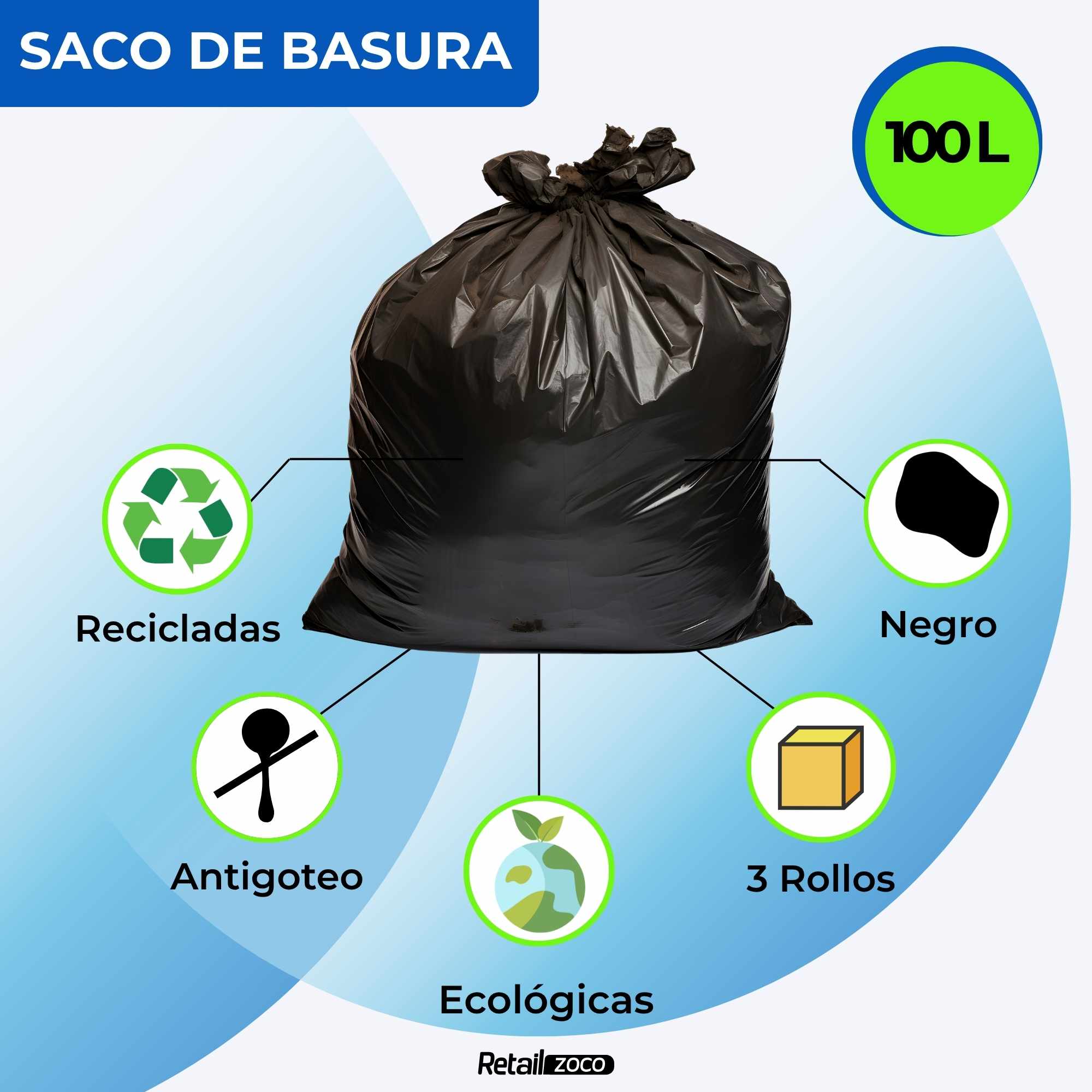 Bolsas de Basura Comunidad 85x105 cm Negro 100 Litros - imagen 2