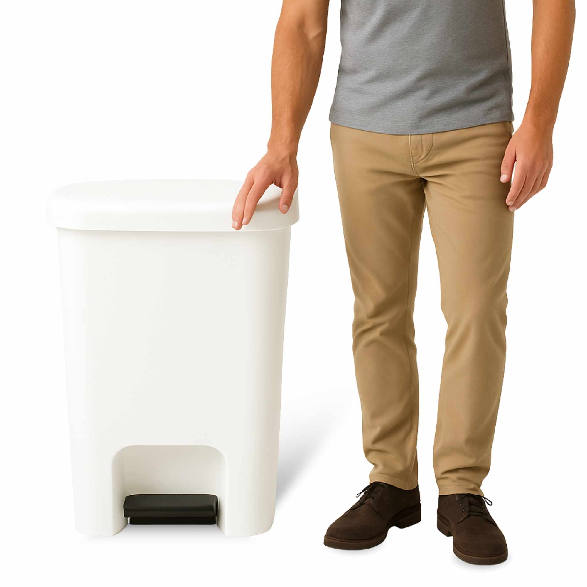 Cubo basura plastico apertura pedal moderno 50 Litros blanco - imagen 1