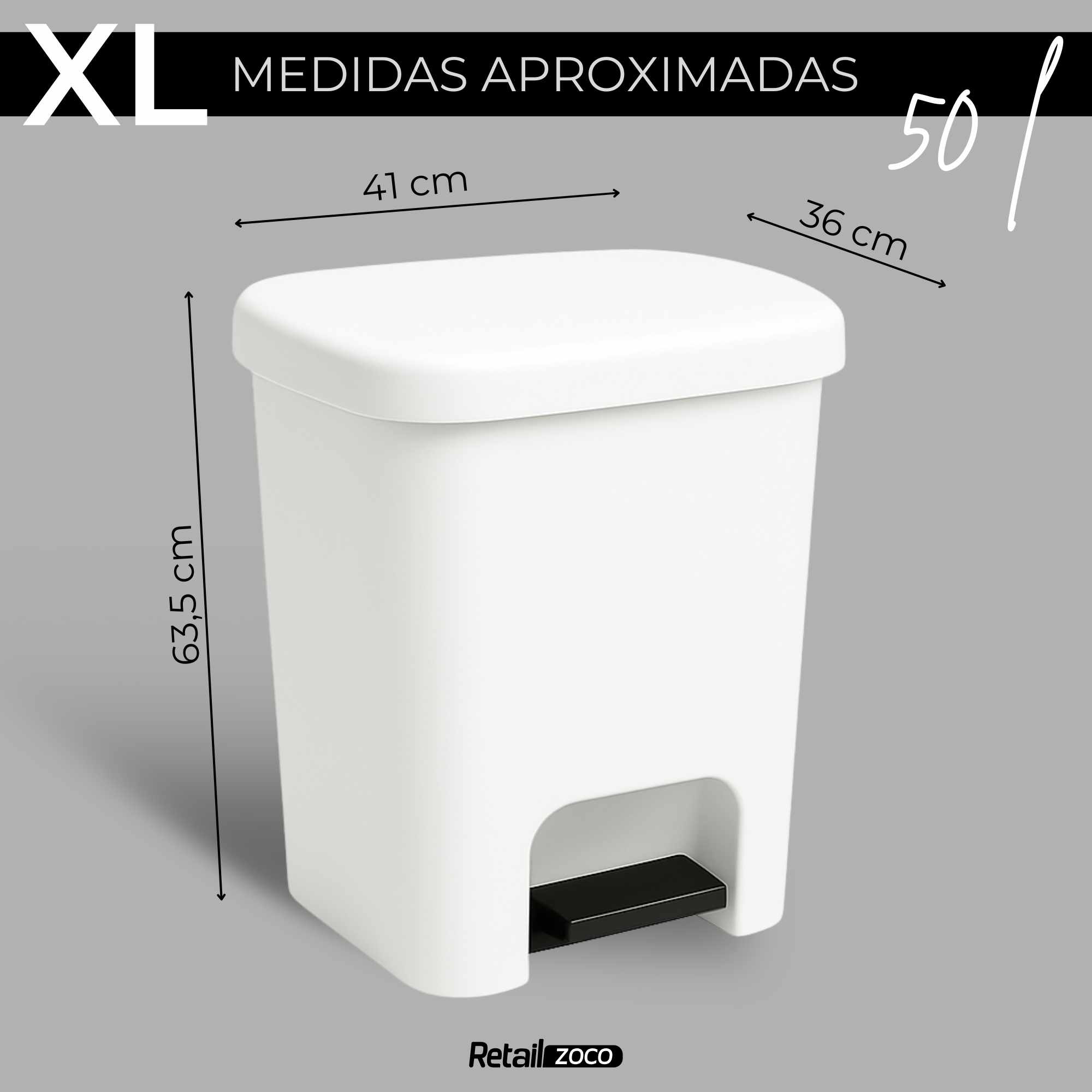 Cubo basura plastico apertura pedal moderno 50 Litros blanco - imagen 2