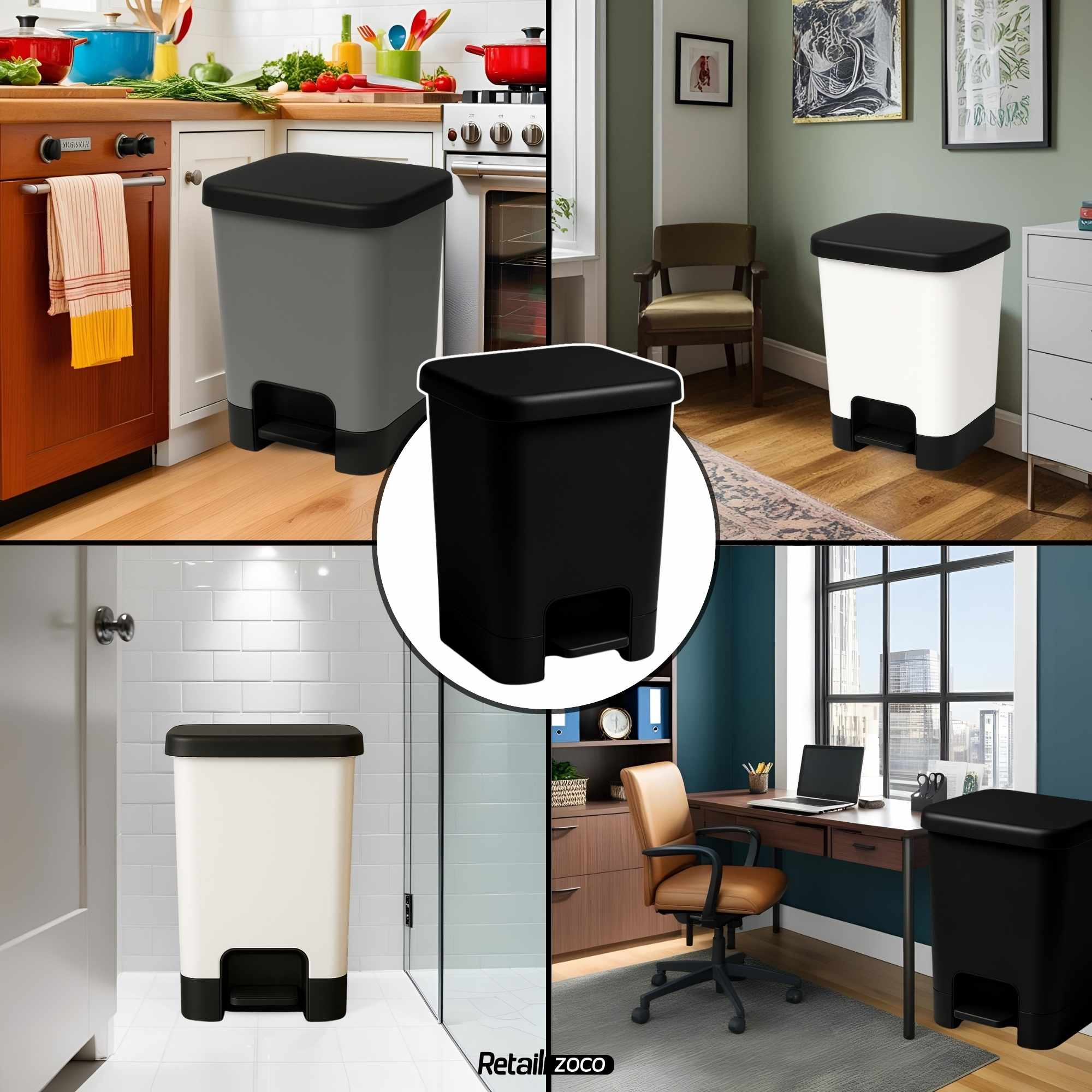 Cubo basura plastico apertura pedal moderno 50 Litros negro - imagen 4