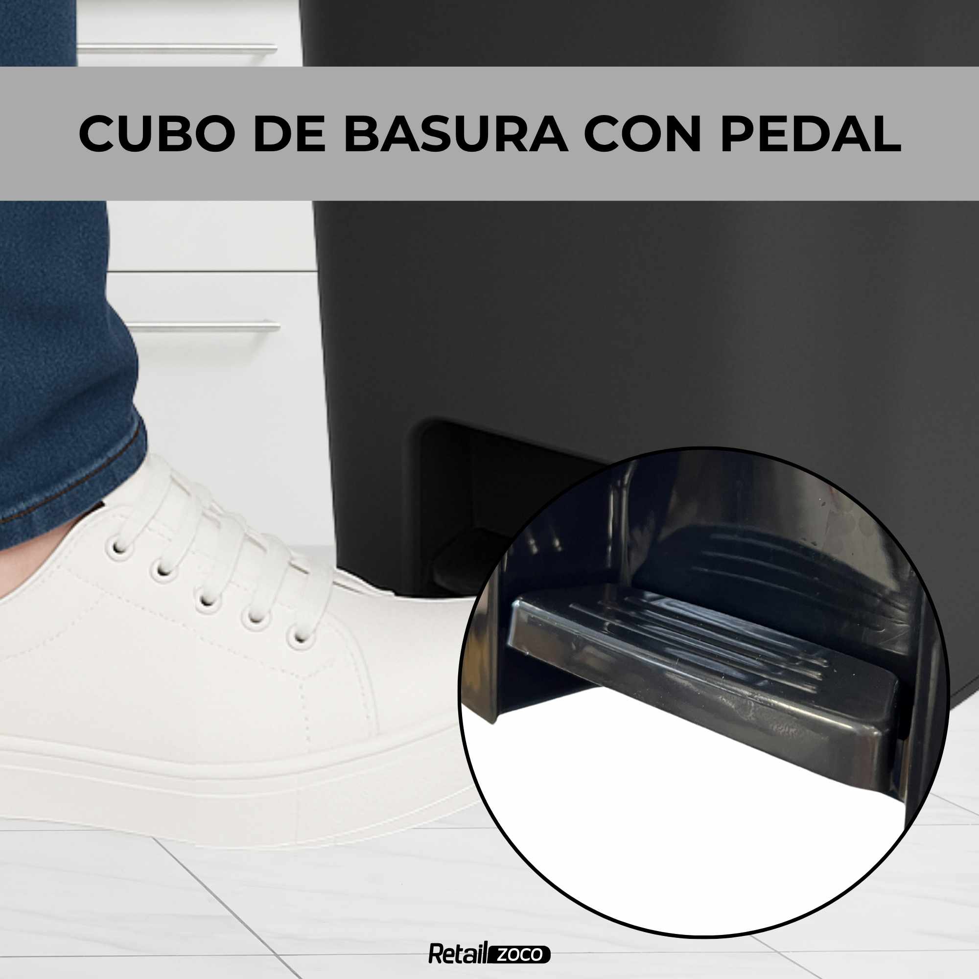 Cubo basura plastico apertura pedal moderno 50 Litros negro - imagen 5