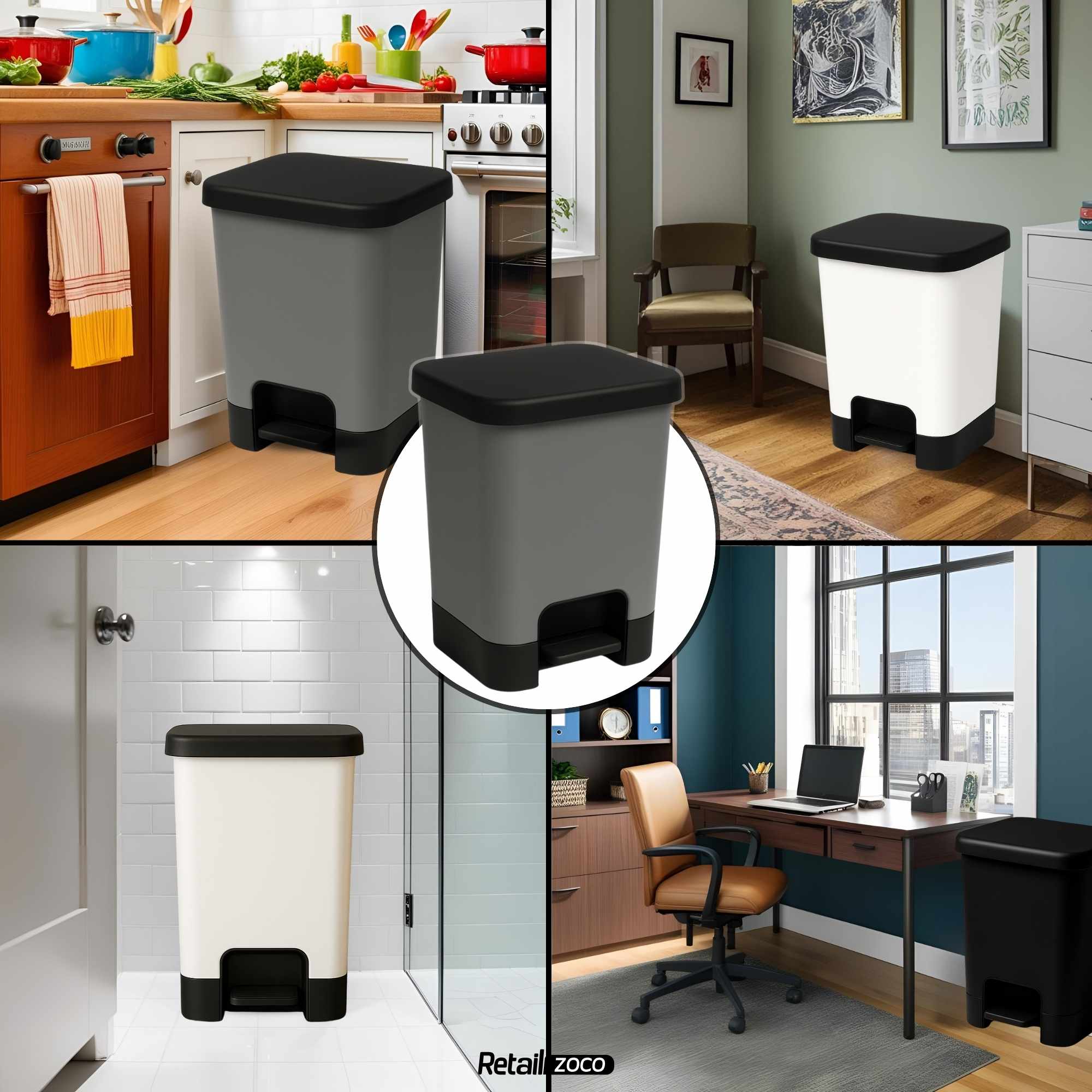 Cubo basura plastico apertura pedal moderno 50 Litros Gris tapa negra - imagen 4