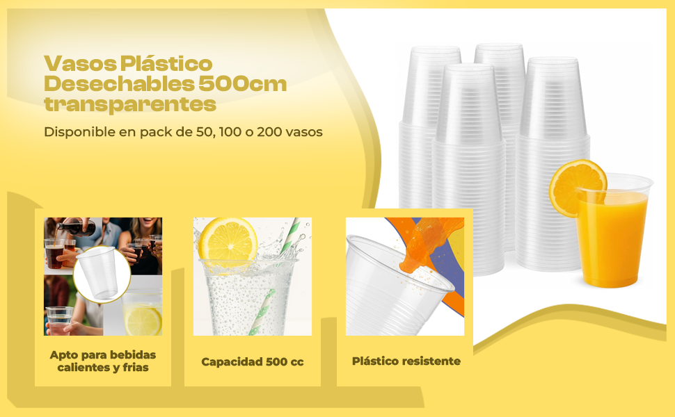 Banner - Vasos Desechables Plástico 500 cc 50 unidades transparentes