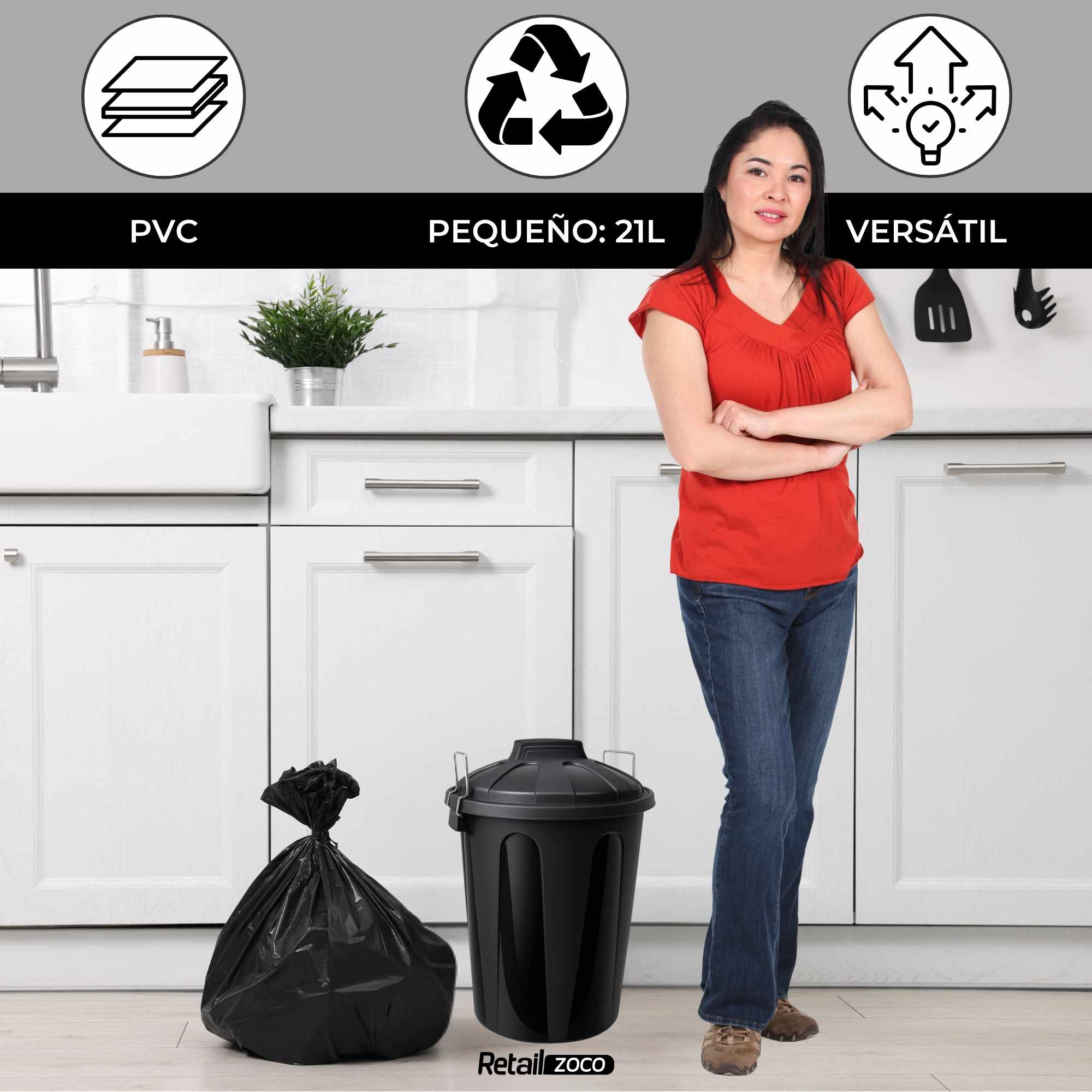 Cubo de basura comunidad 21 Litros Negro - imagen 2