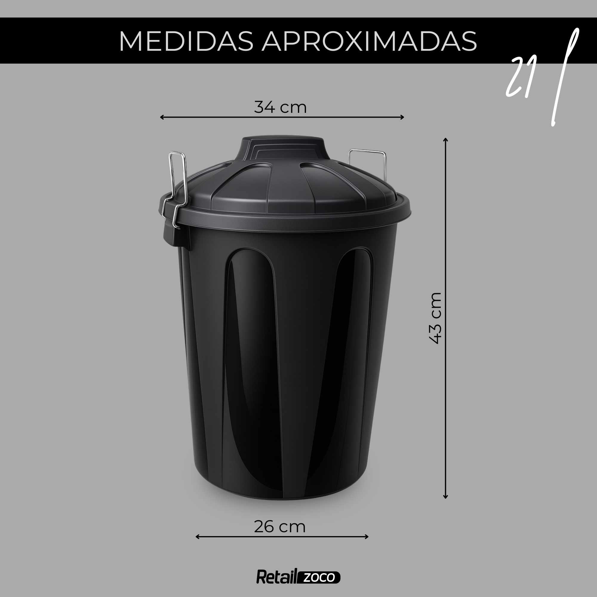 Cubo de basura comunidad 21 Litros Negro - imagen 4