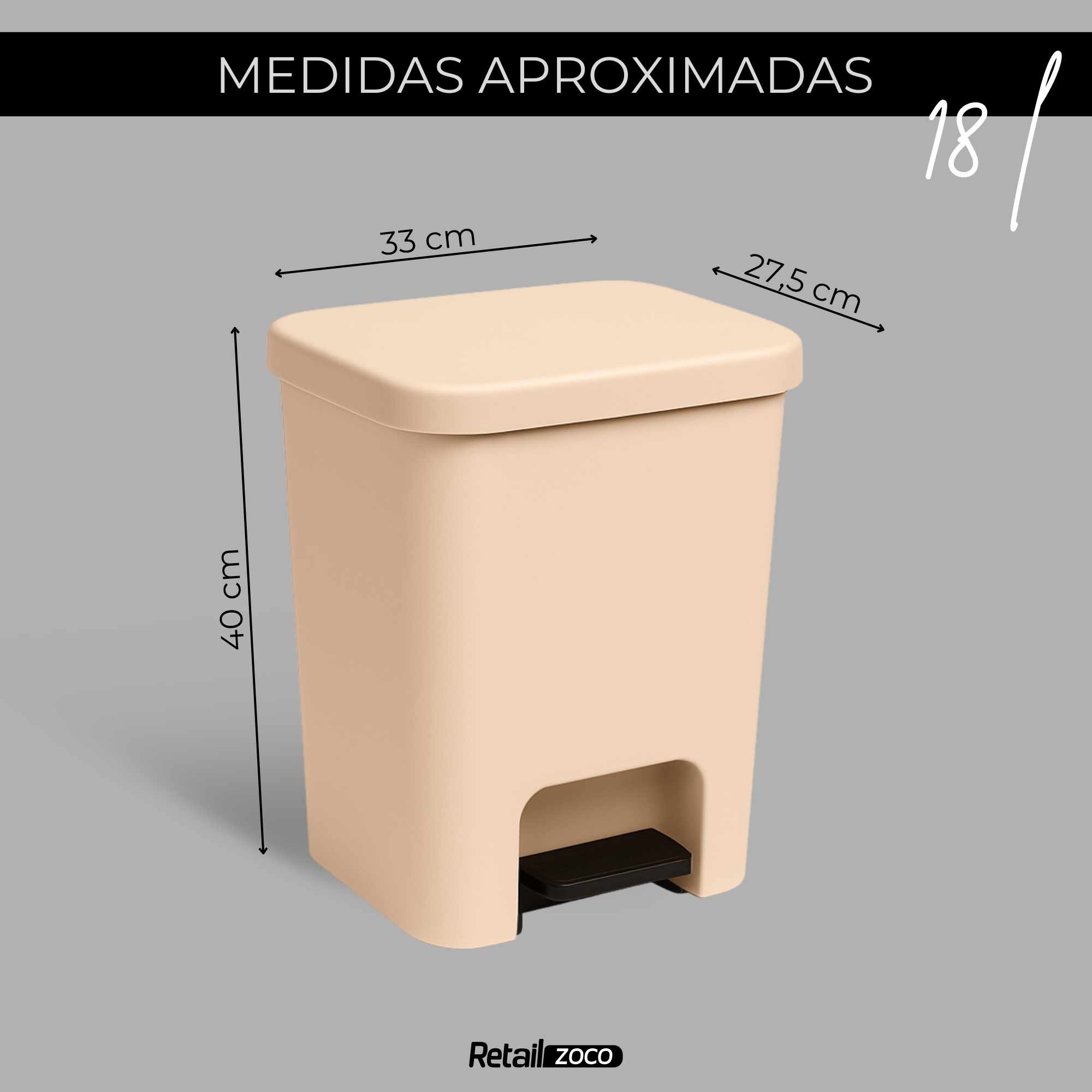 Cubo basura plastico apertura pedal moderno 18 Litros Beige - imagen 4