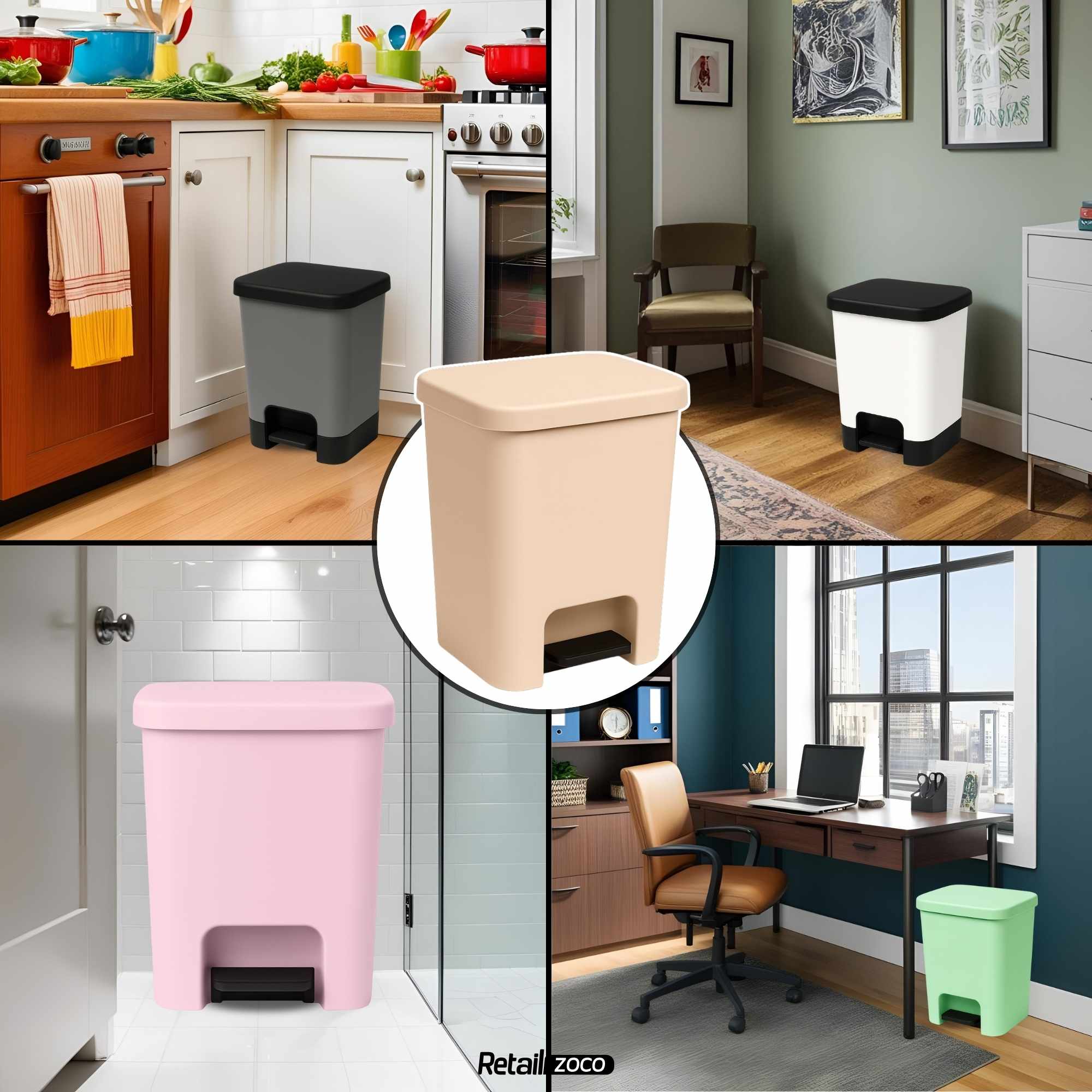 Cubo basura plastico apertura pedal moderno 27 Litros Beige - imagen 4