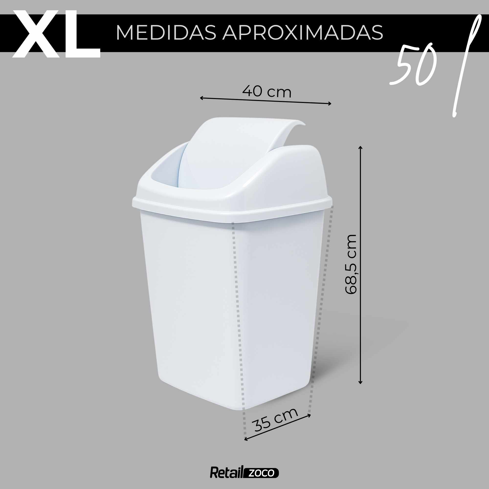 Papelera Basculante 50 Litros Blanco - imagen 3