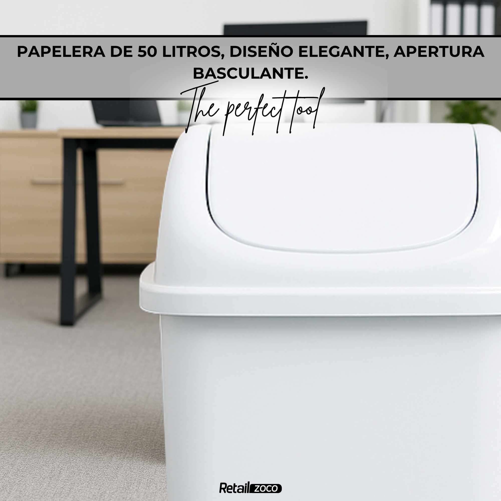 Papelera Basculante 50 Litros Blanco - imagen 5