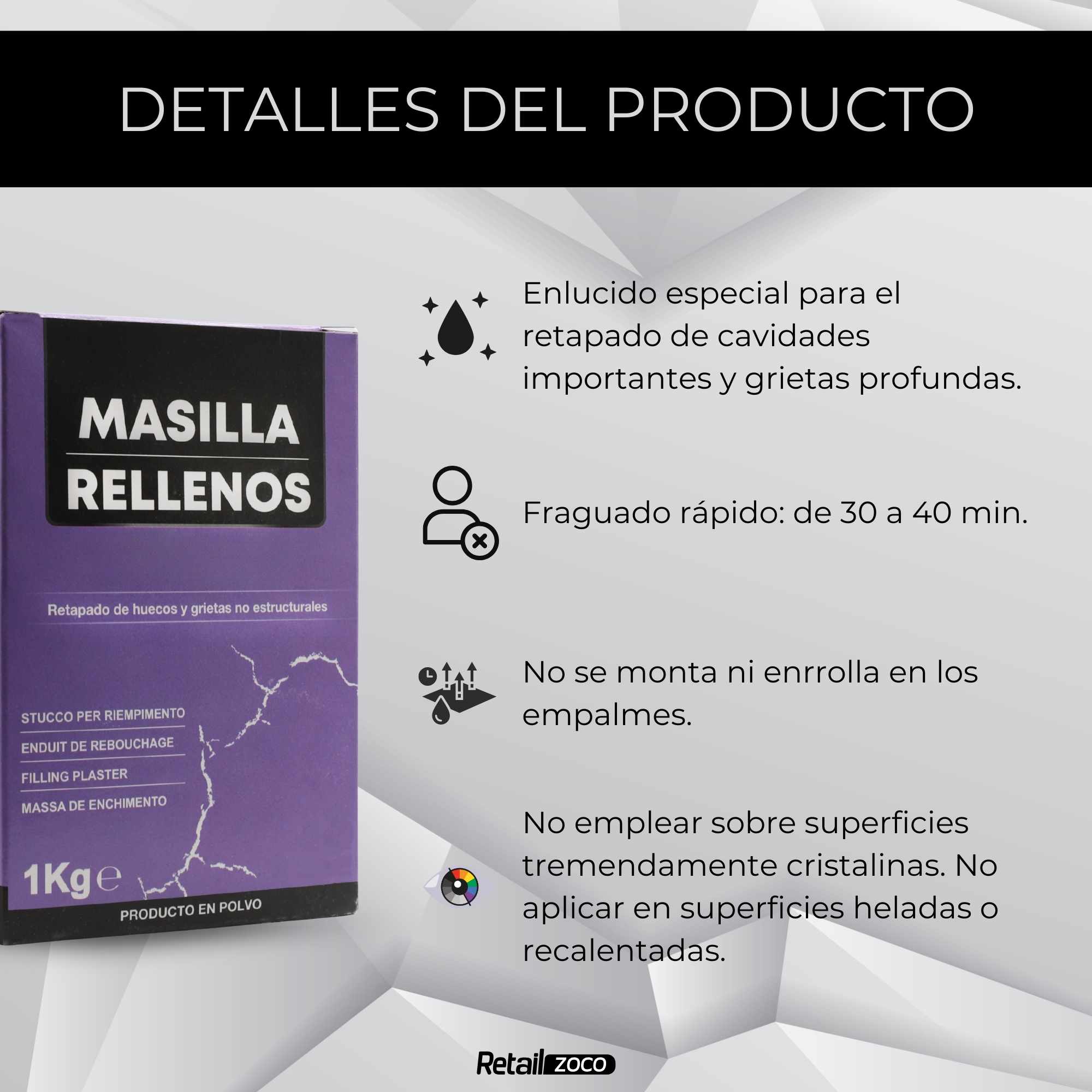 Masilla rellenos en polvo color blanco 1 Kg - imagen 3