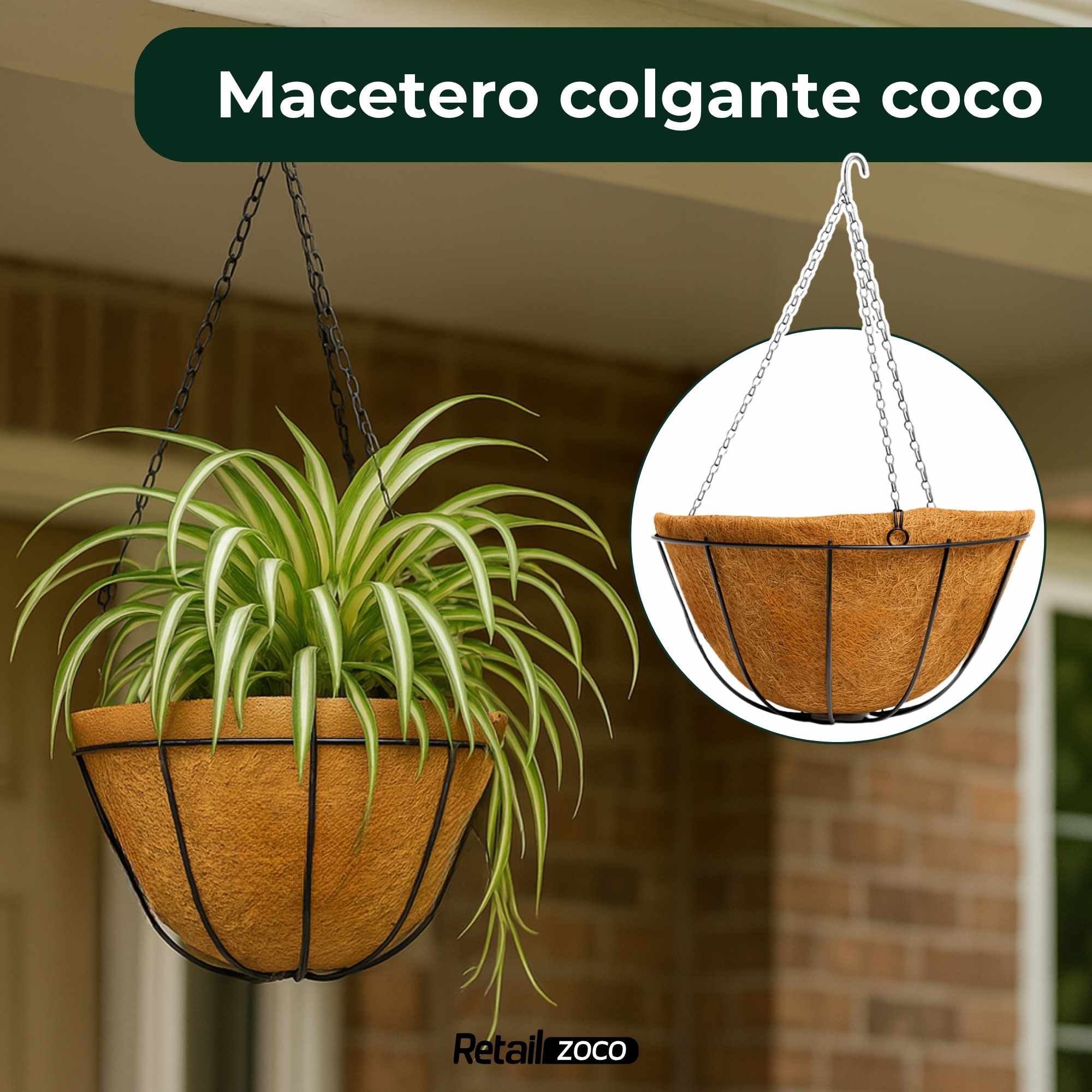 Macetero de coco colgante diámetro 35 cm - imagen 2