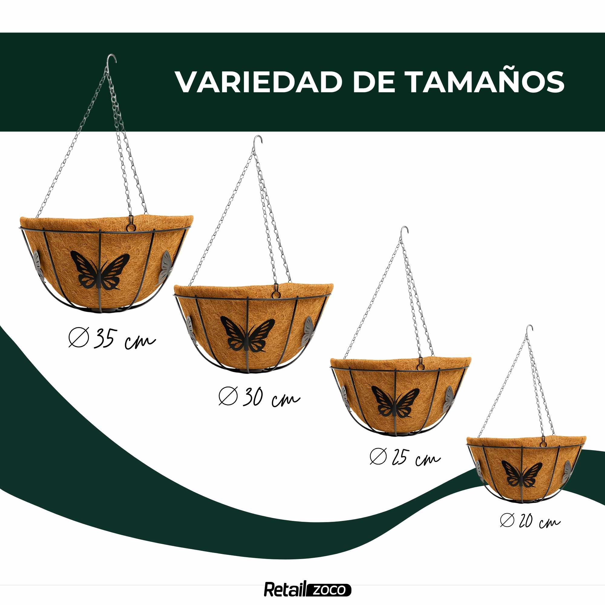 Macetero de coco colgante diámetro 20 cm mariposas - imagen 7