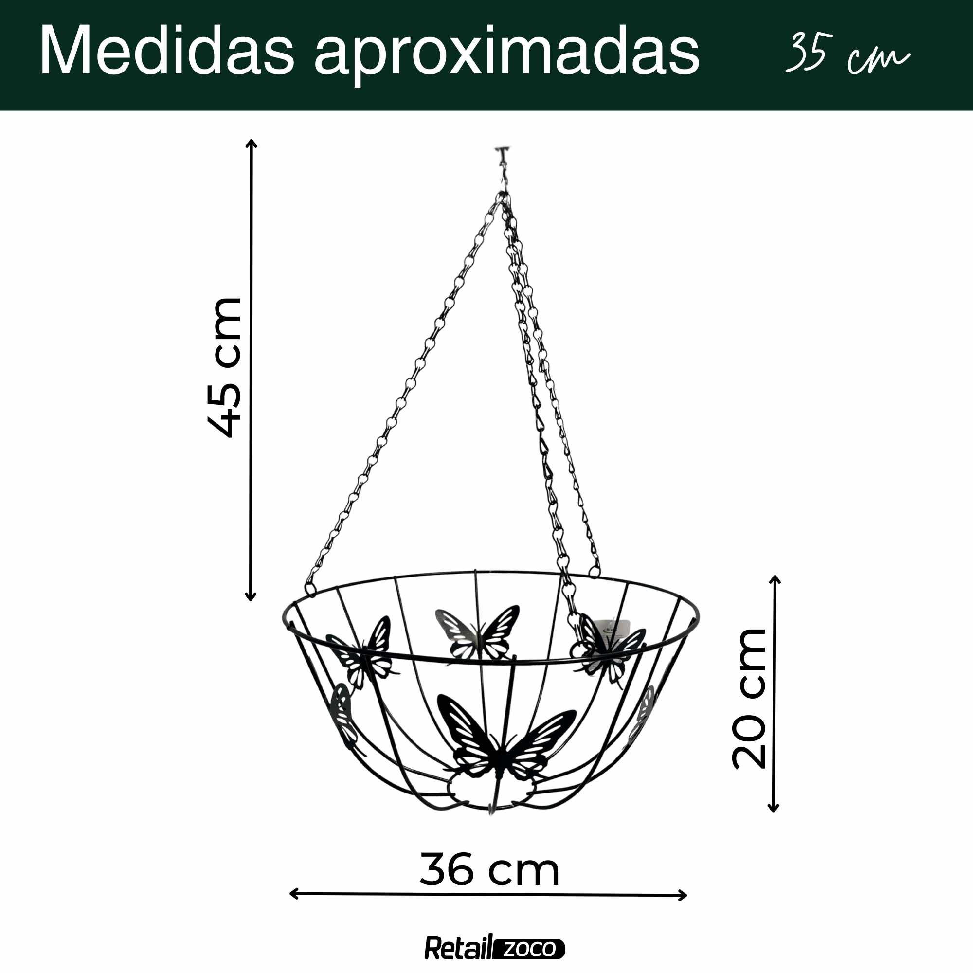 Macetero de coco colgante diámetro 35 cm mariposas - imagen 4