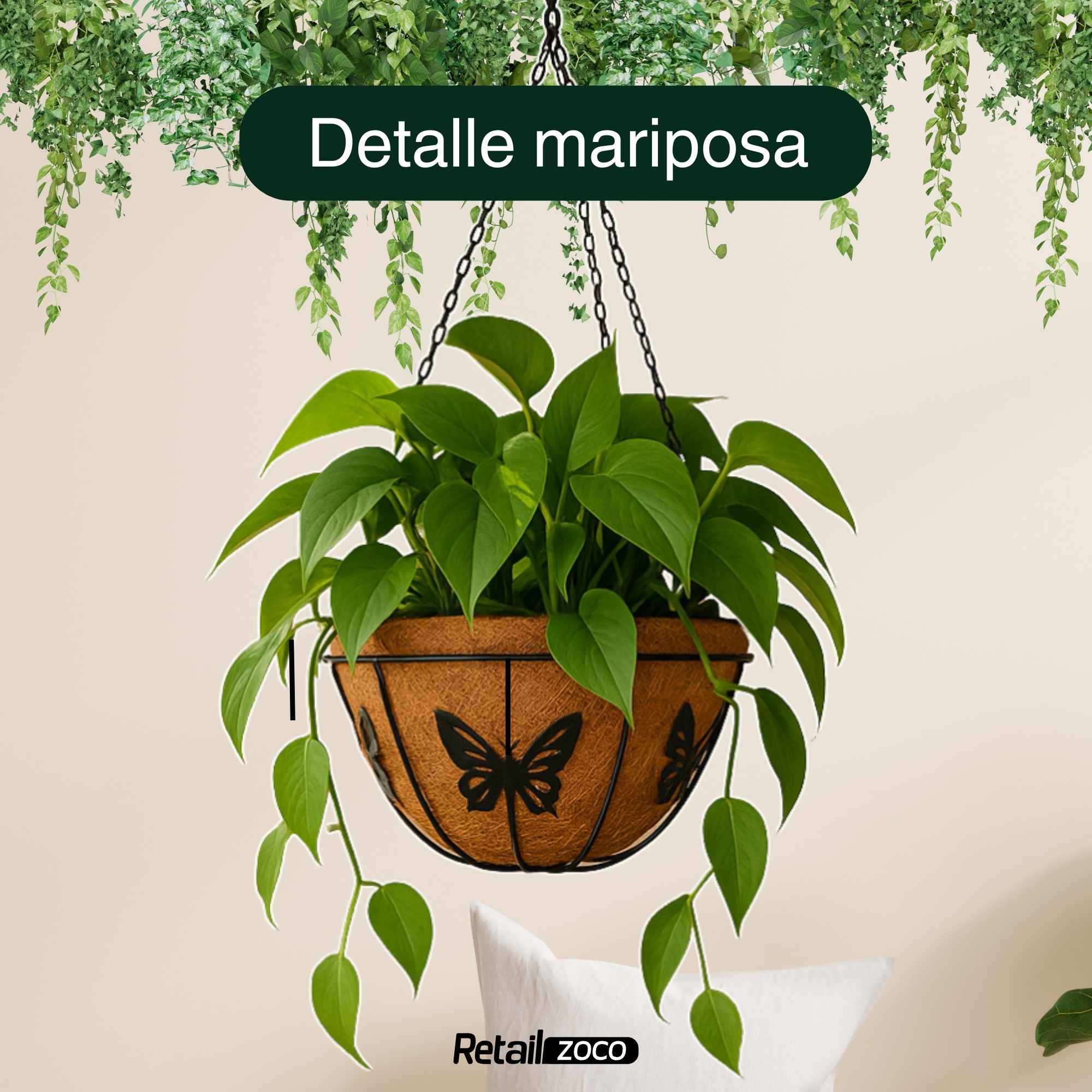 Macetero de coco colgante diámetro 35 cm mariposas - imagen 5