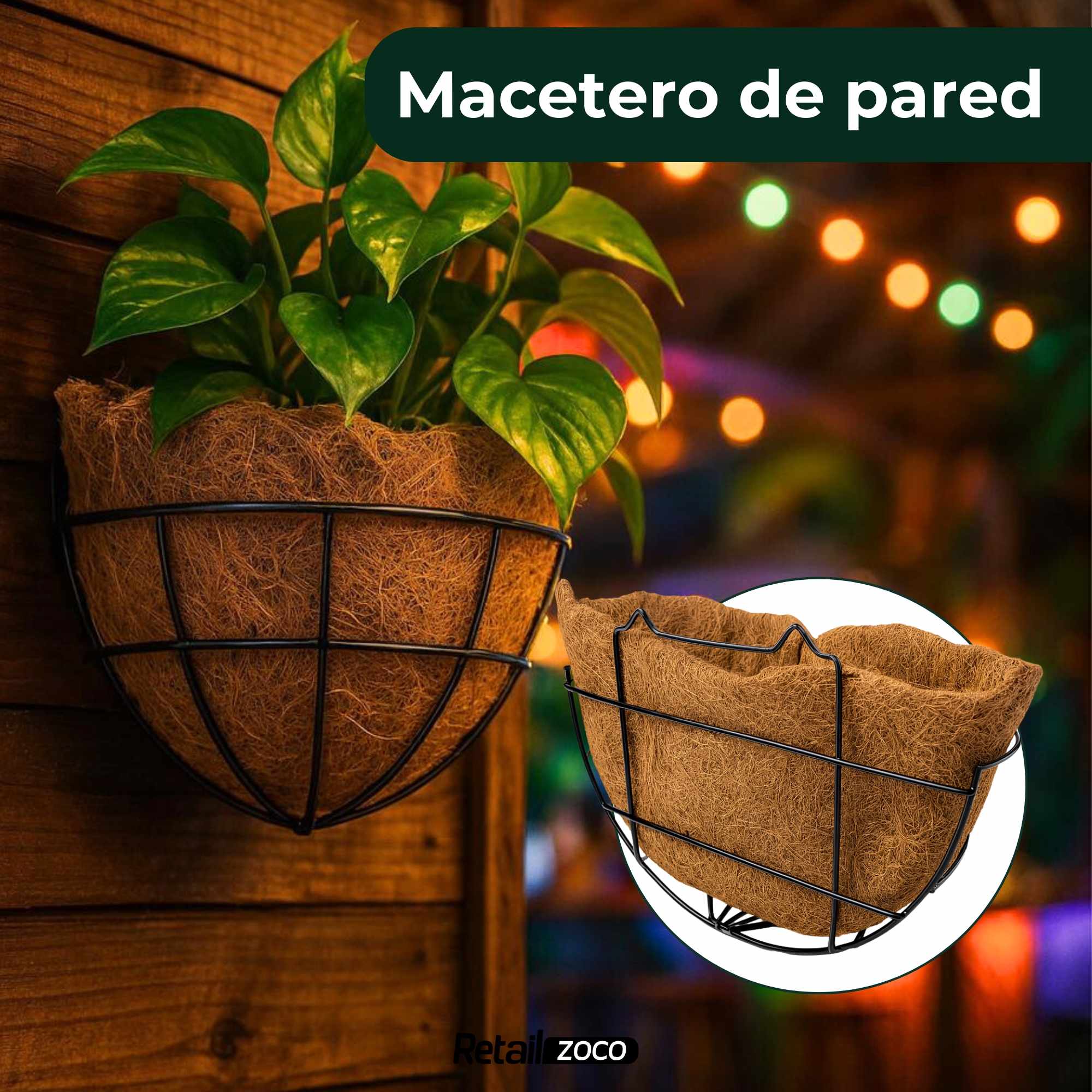 Macetero de coco colgante pared diámetro 30 cm tipo 1 - imagen 2